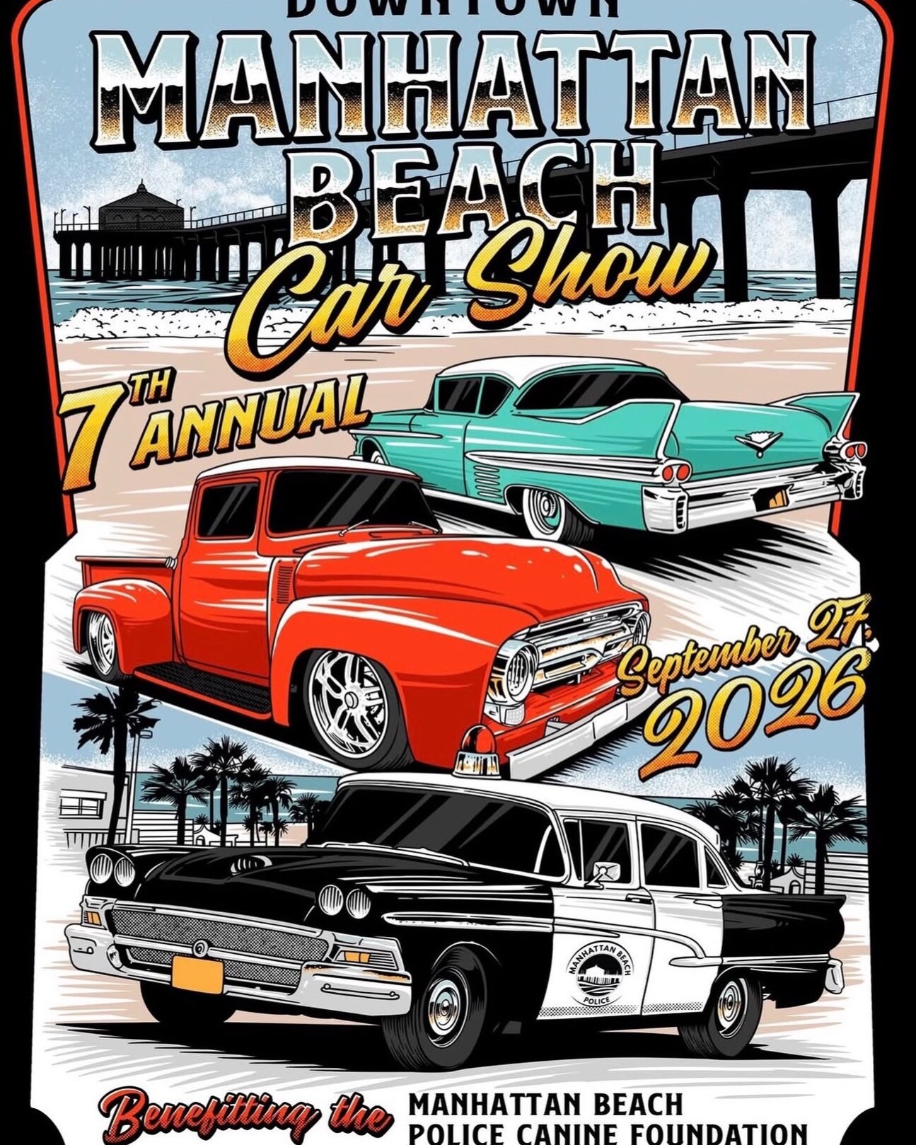 Seventh annual Downtown Manhattan Beach Car Show poster for September 27, 2026.