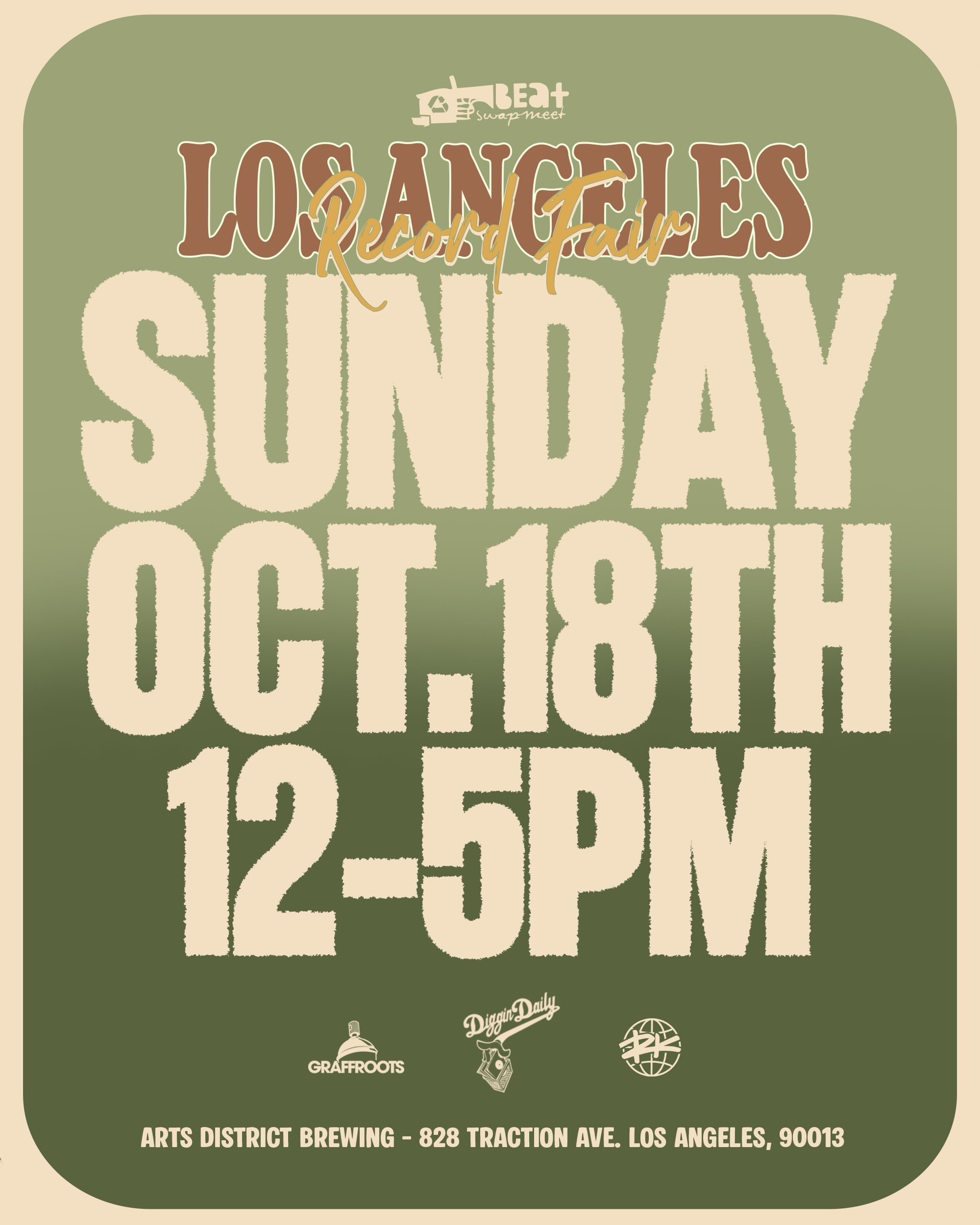 Los Angeles Record Fair flyer announcing the October 18 gathering at Arts District Brewing.