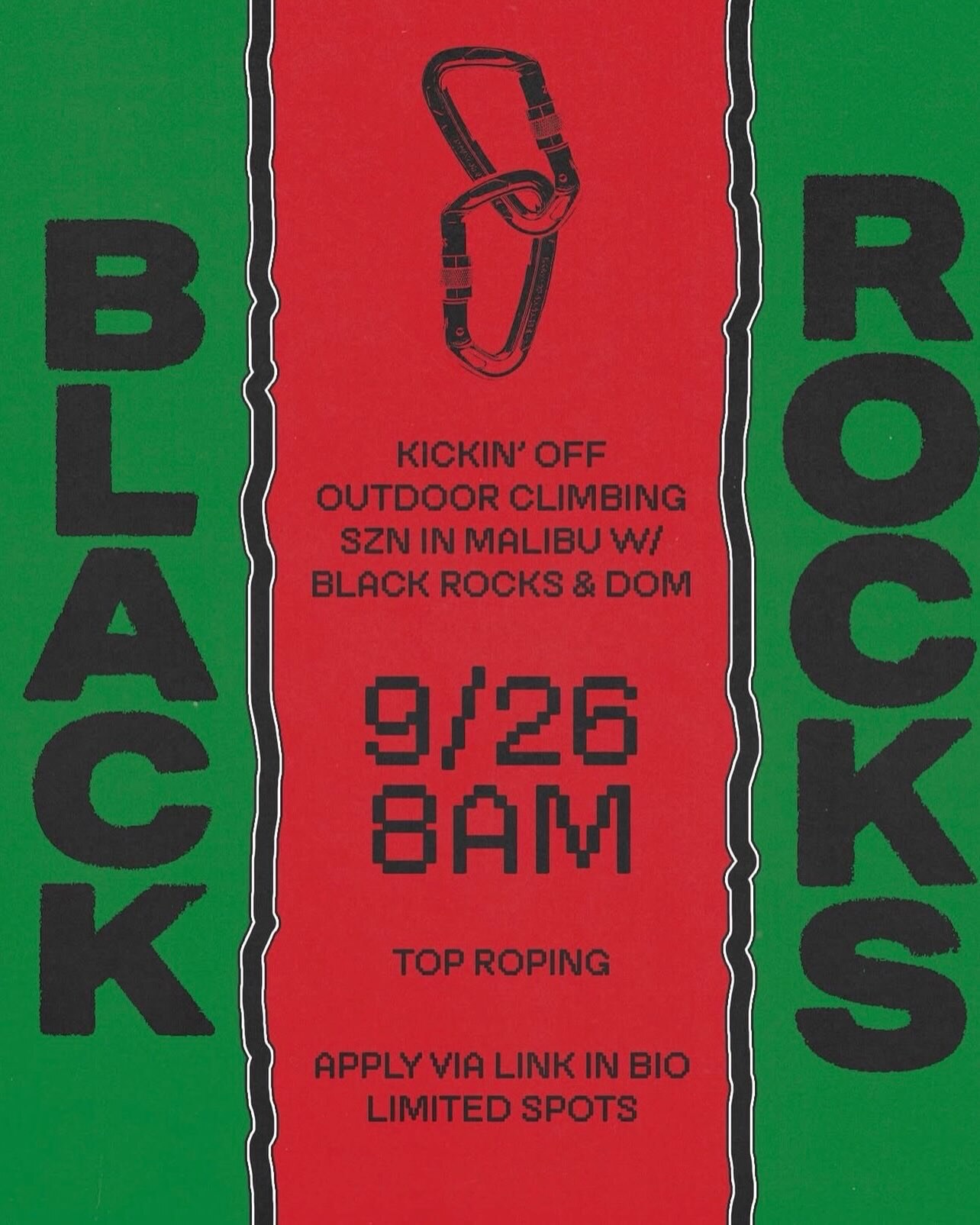 Black Rocks outdoor climbing flyer for September 26 at 8 AM.