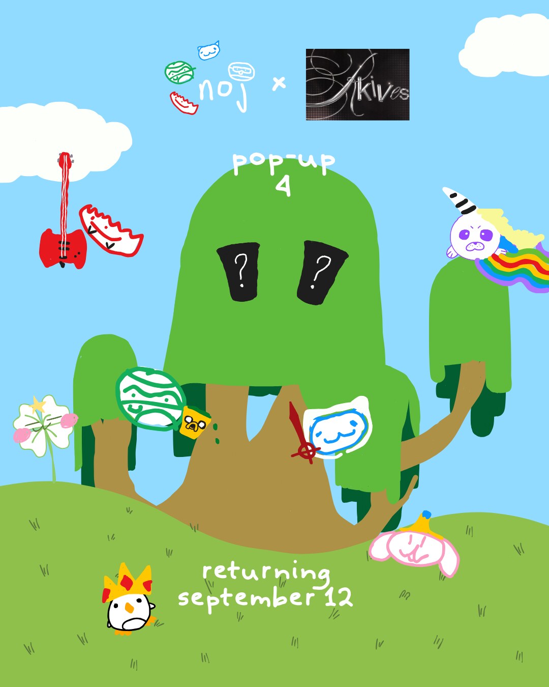 Colorful Gamba All In Noj and Rkive Café pop-up flyer for September 12