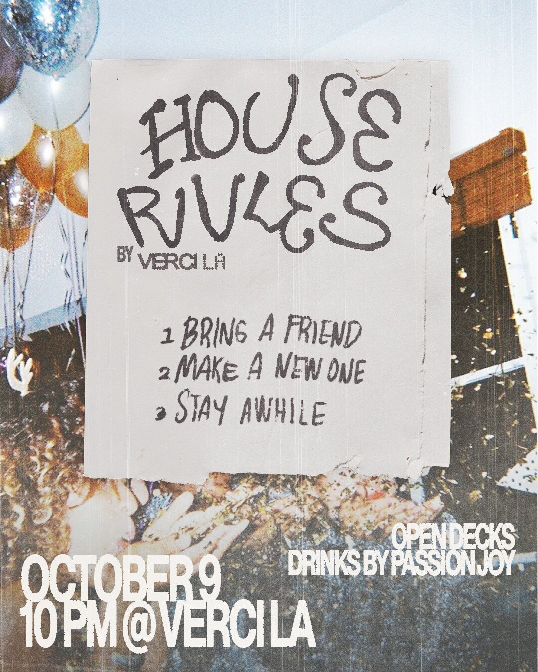 House Rules dance night flyer for Verci LA on October 9.