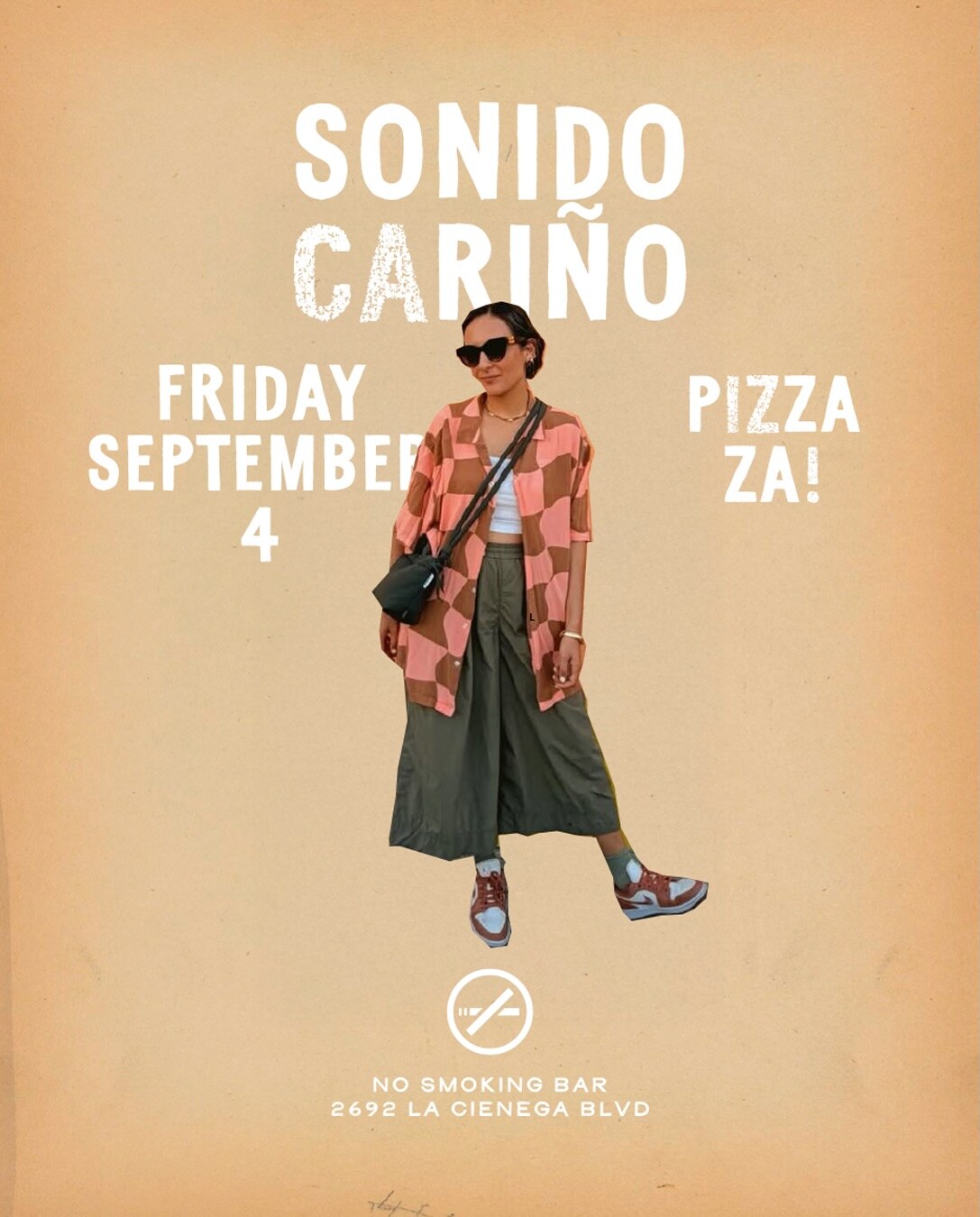 Sonido Cariño flyer at No Smoking Bar with music and pizza