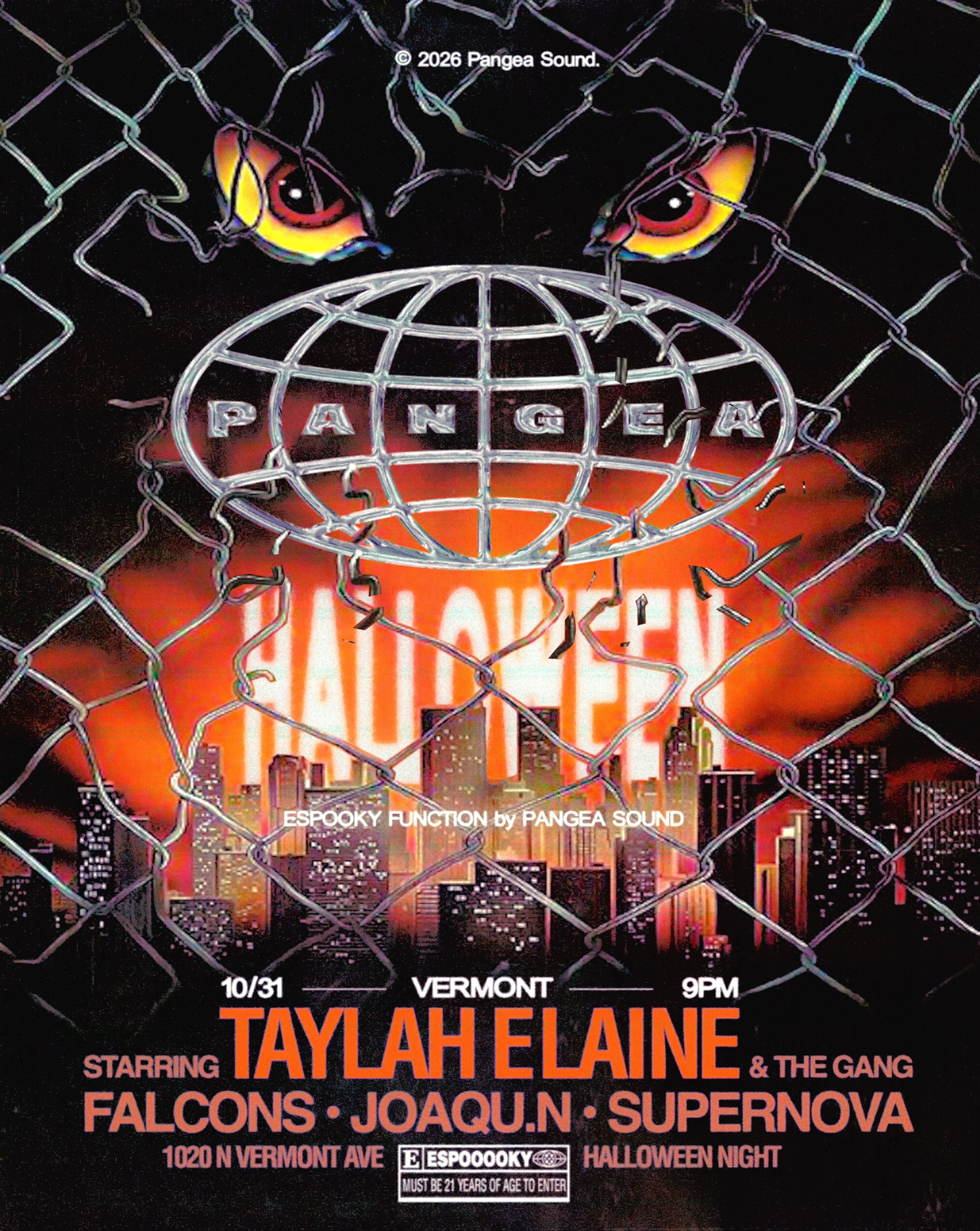 Pangea Halloween flyer for October 31 at The Vermont Hollywood