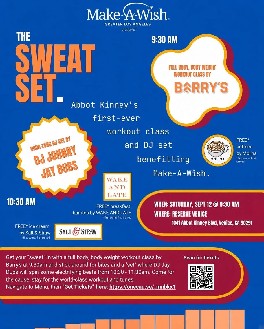 The Sweat Set official flyer with schedule, partners and venue.
