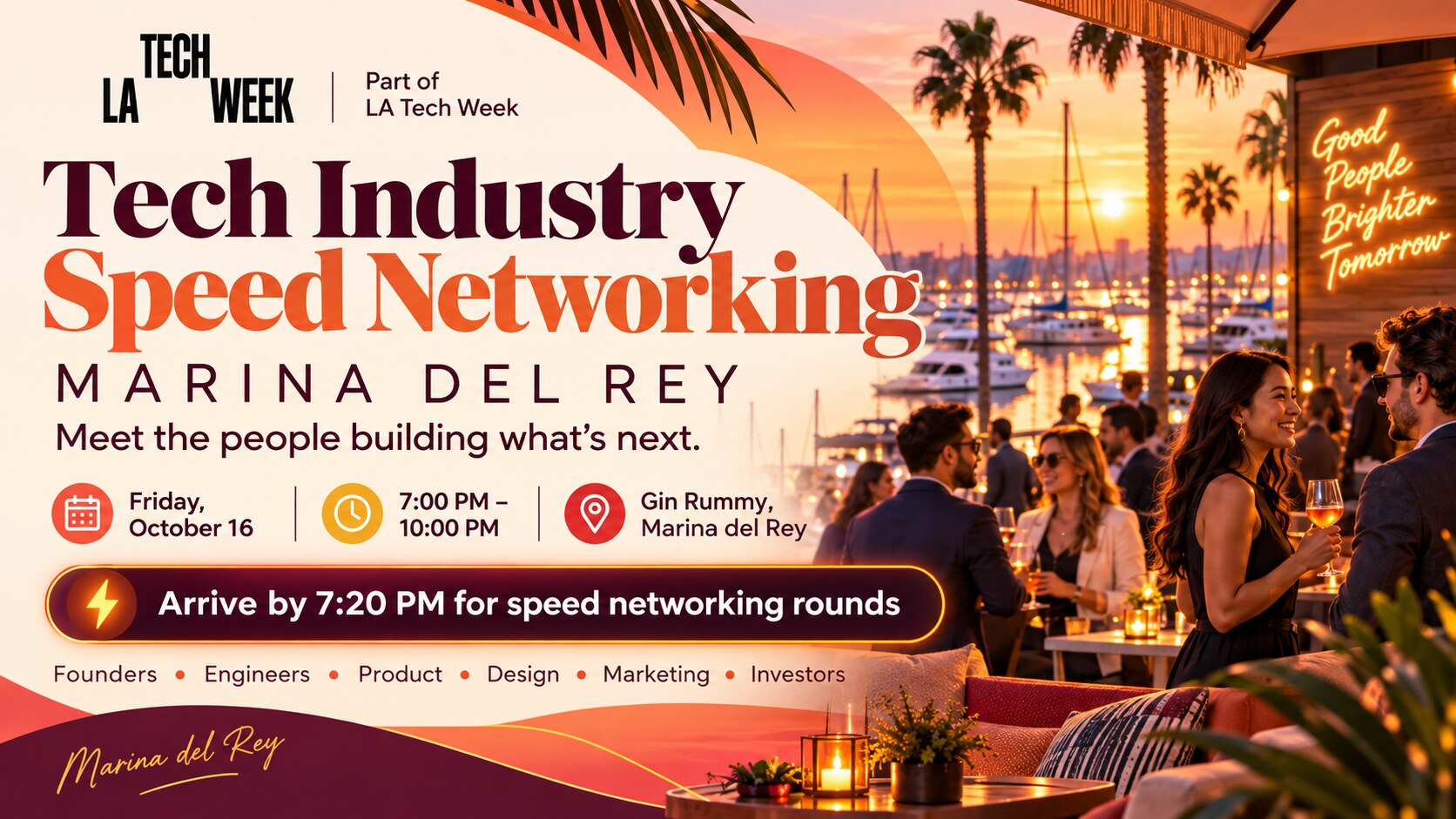 Tech Industry Speed Networking | Marina Del Rey #LATechWeek event artwork from Los Angeles Fun Events.