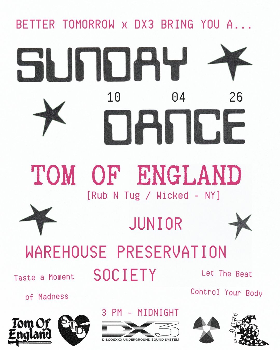 Sunday Dance with Tom of England flyer for Better Tomorrow on October 4