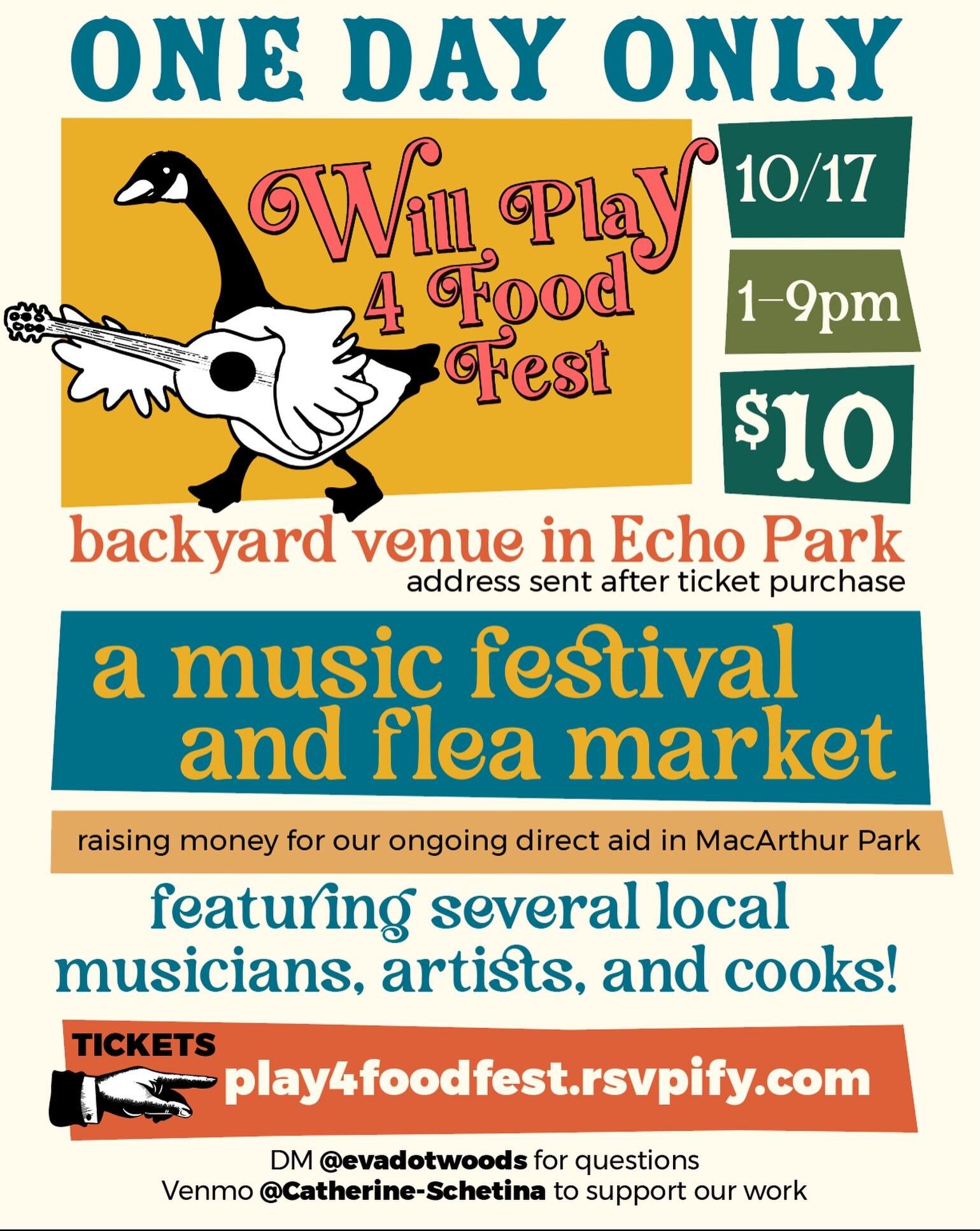 Will Play 4 Food Fest flyer announcing the October 17 music festival and flea market in Echo Park.
