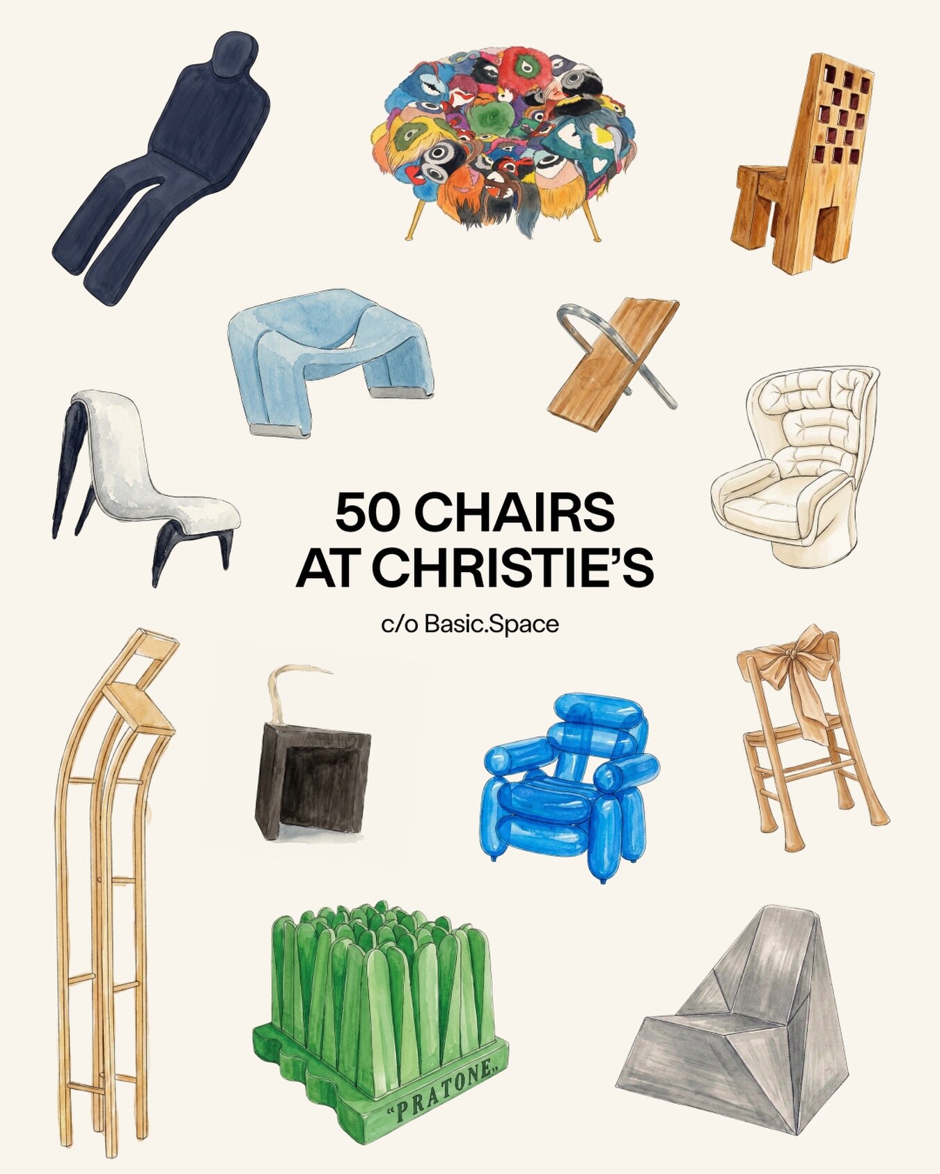 50 Chairs at Christie's exhibition flyer from Basic.Space.