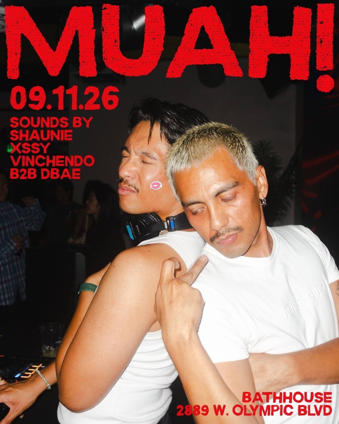 MUAH gay dance night flyer for September 11 at Bathhouse, 2889 W Olympic Boulevard