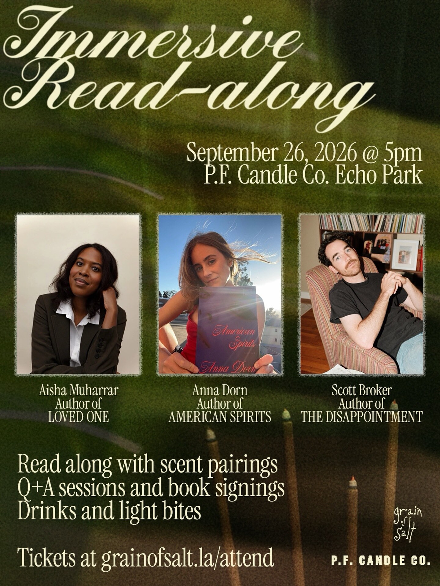 Immersive Read-Along flyer for September 26 at P.F. Candle Co.
