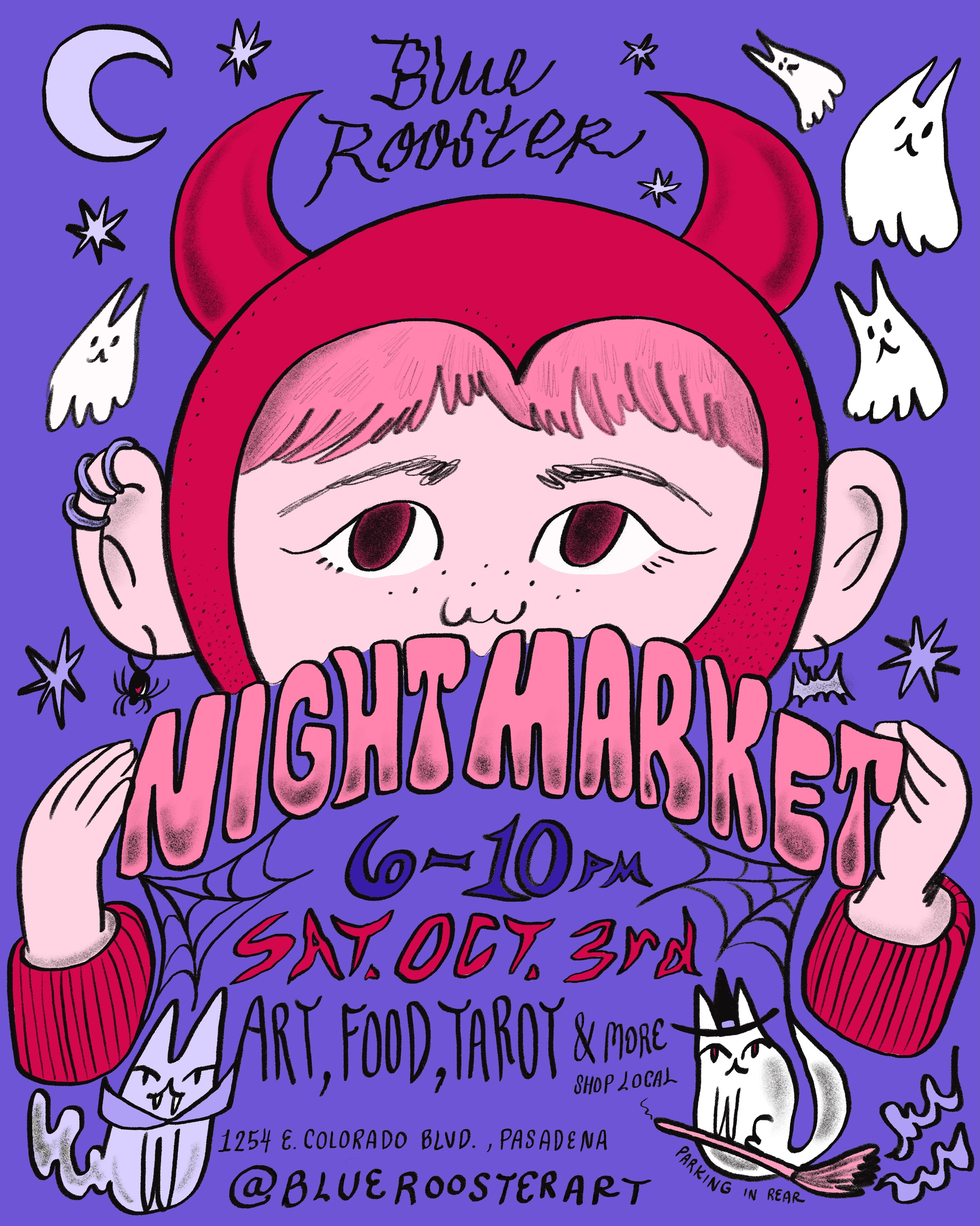 Blue Rooster Night Market flyer for October 3 in Pasadena