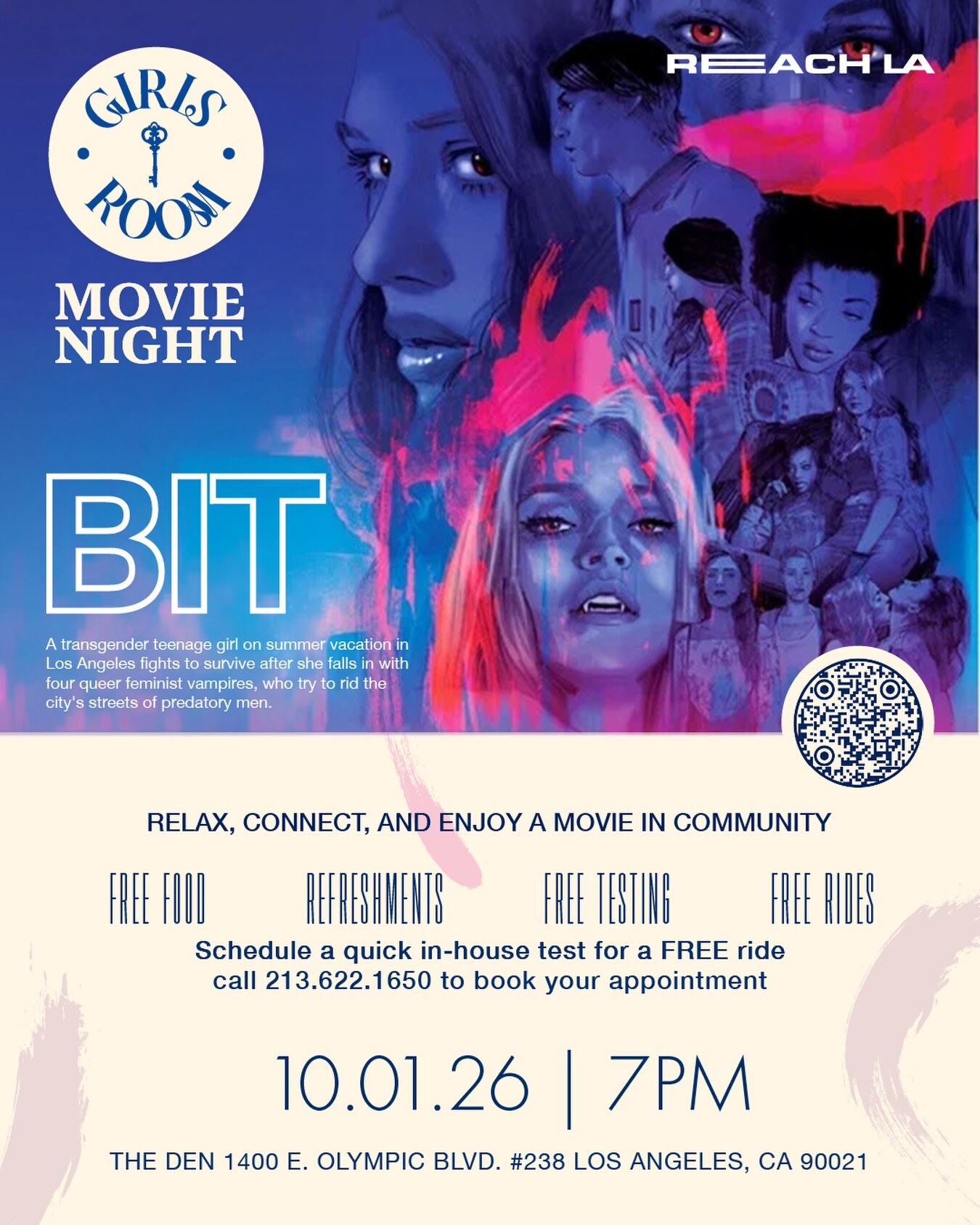 REACH LA BIT movie night flyer for October 1, 2026 at 7 PM.