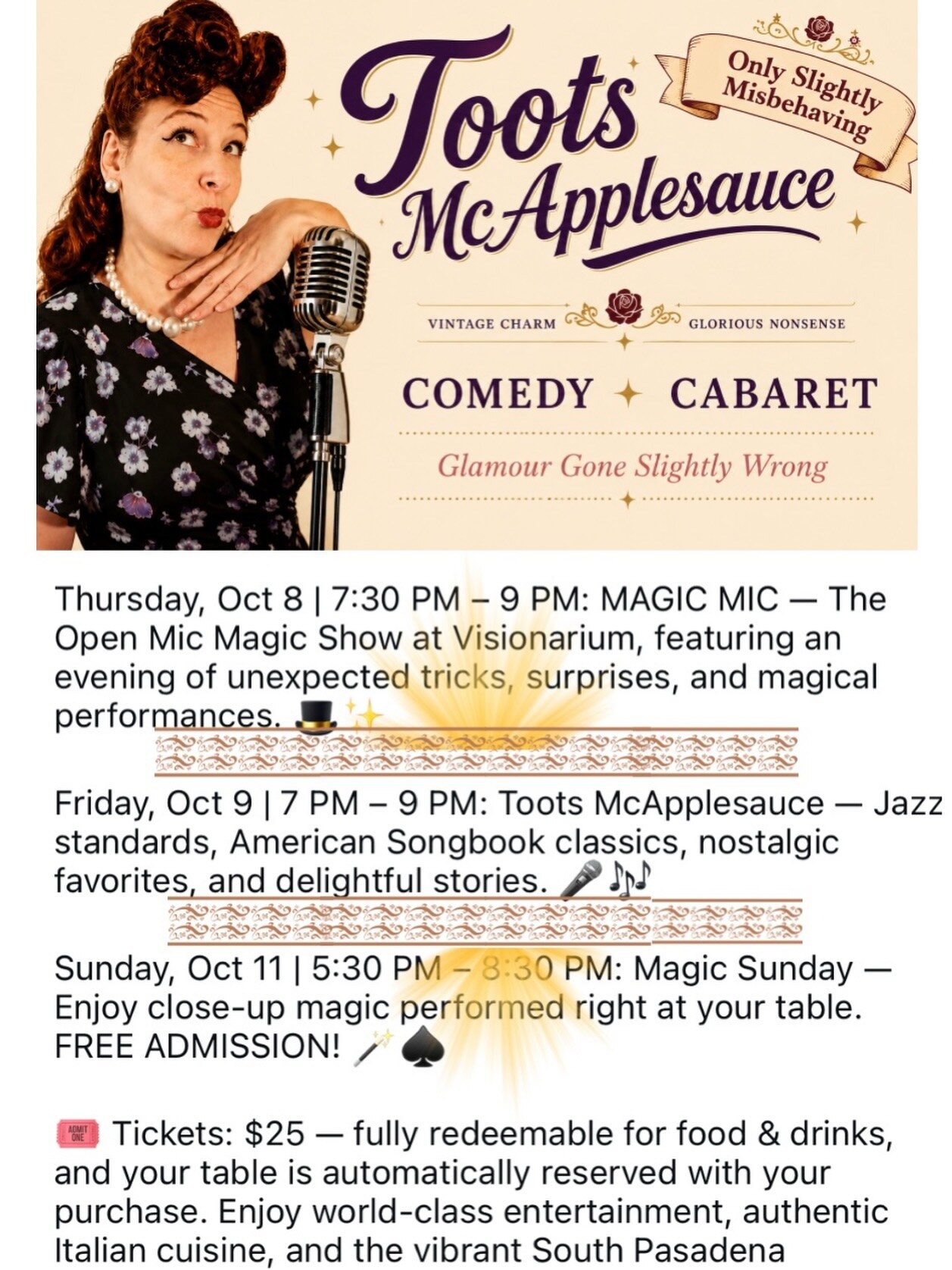 Toots McApplesauce Only Slightly Misbehaving comedy cabaret poster
