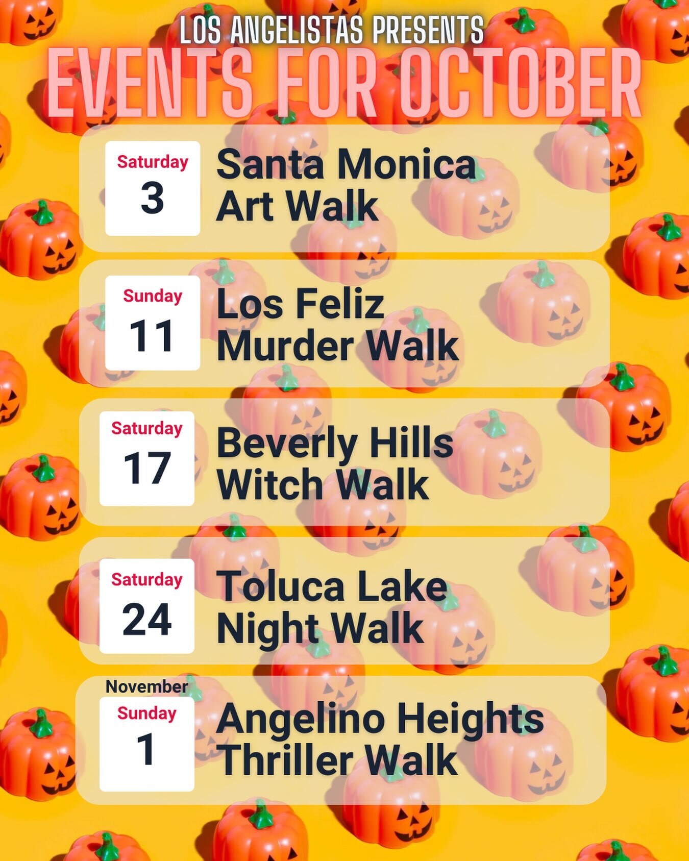 Los Angelistas October spooky walks flyer listing Beverly Hills Witch Walk