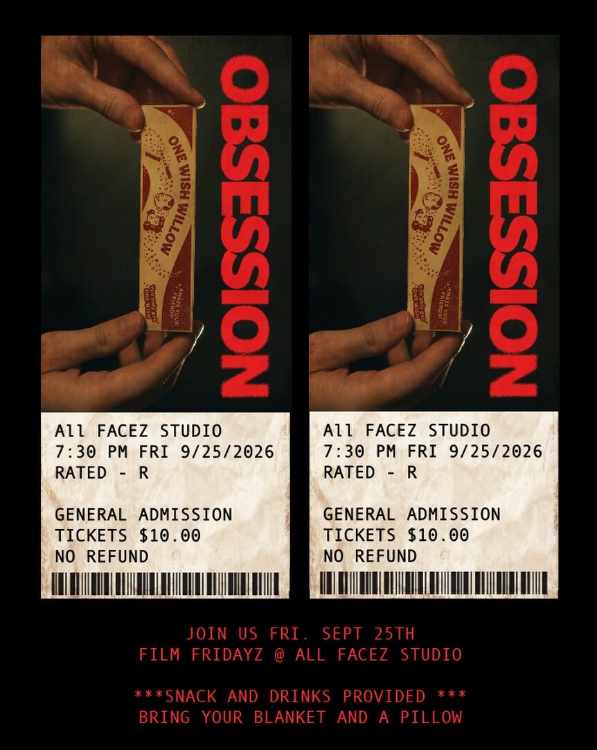 Film Fridayz ticket-stub flyer for a September 25 movie night at All Facez Studio