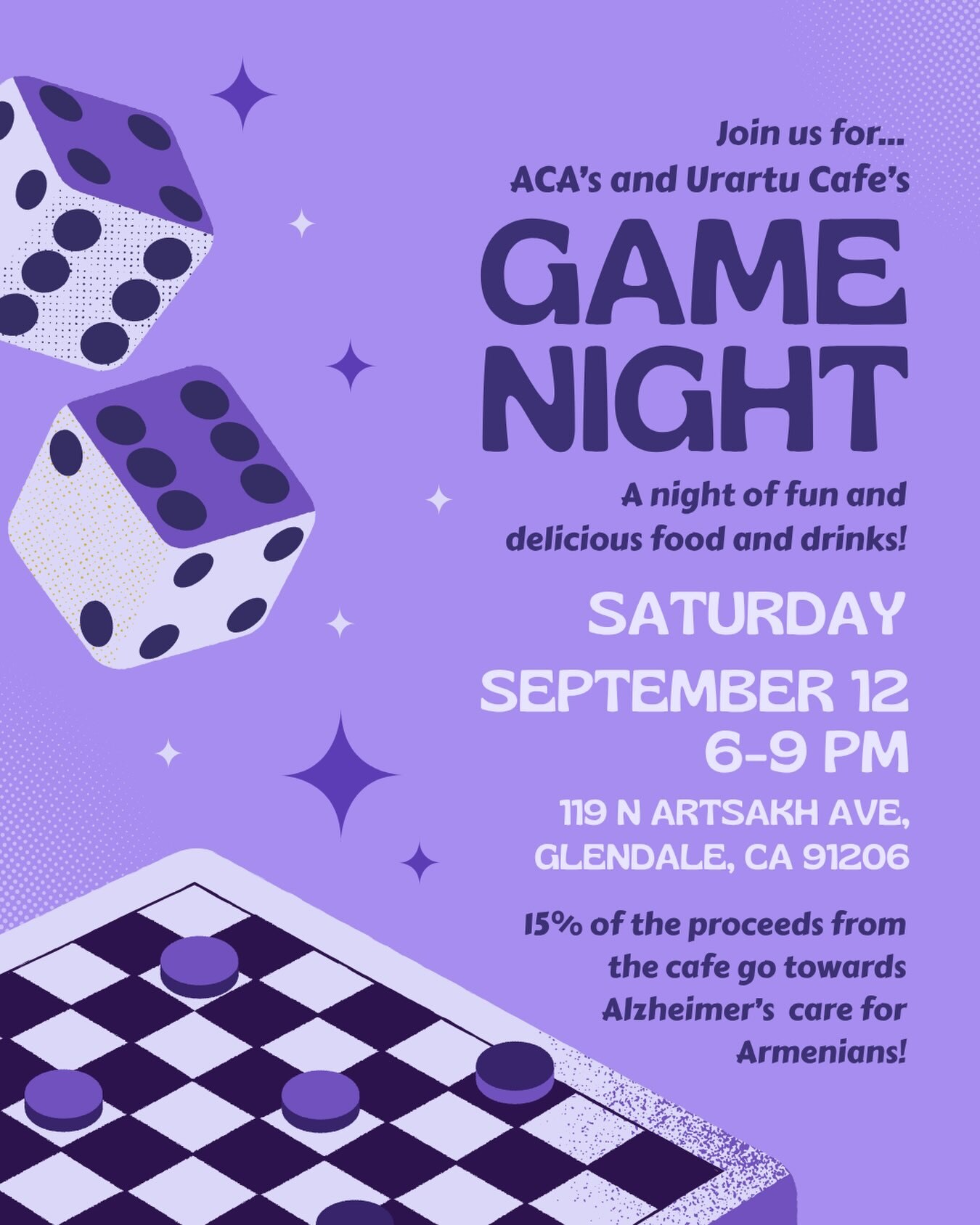 ACA and Urartu Cafe Game Night flyer
