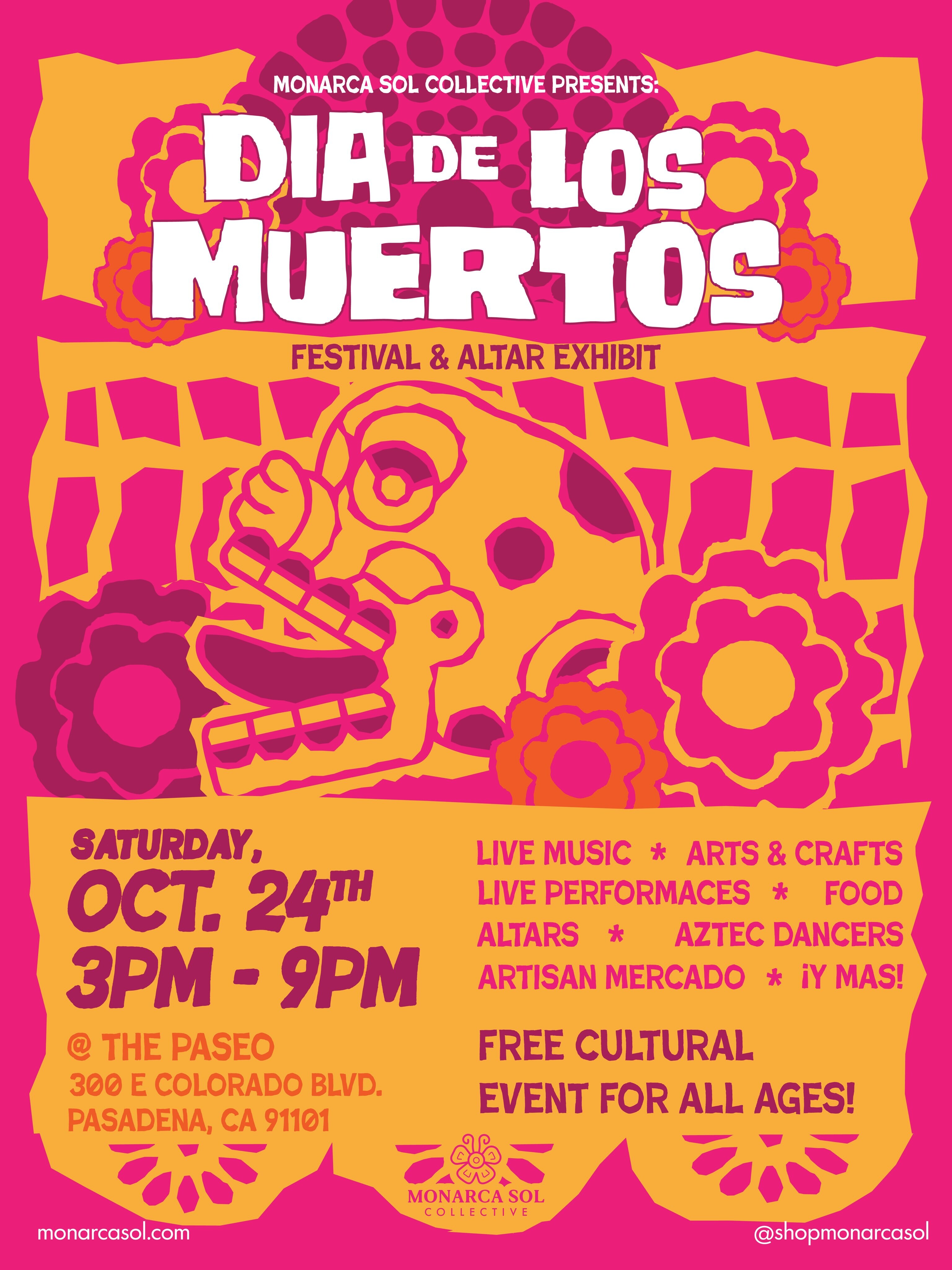 Día de los Muertos Festival and Exhibition flyer at The Paseo Pasadena