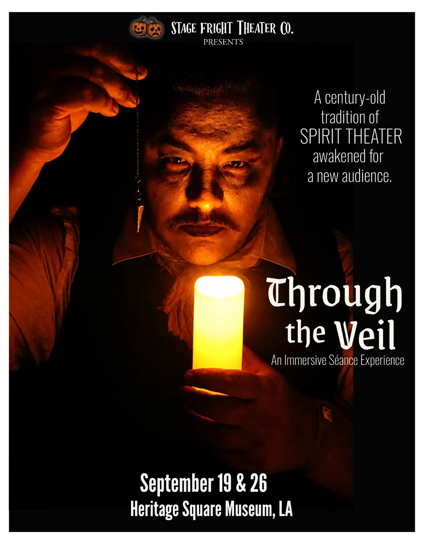 Through the Veil immersive séance flyer for September 19 and 26 at Heritage Square Museum