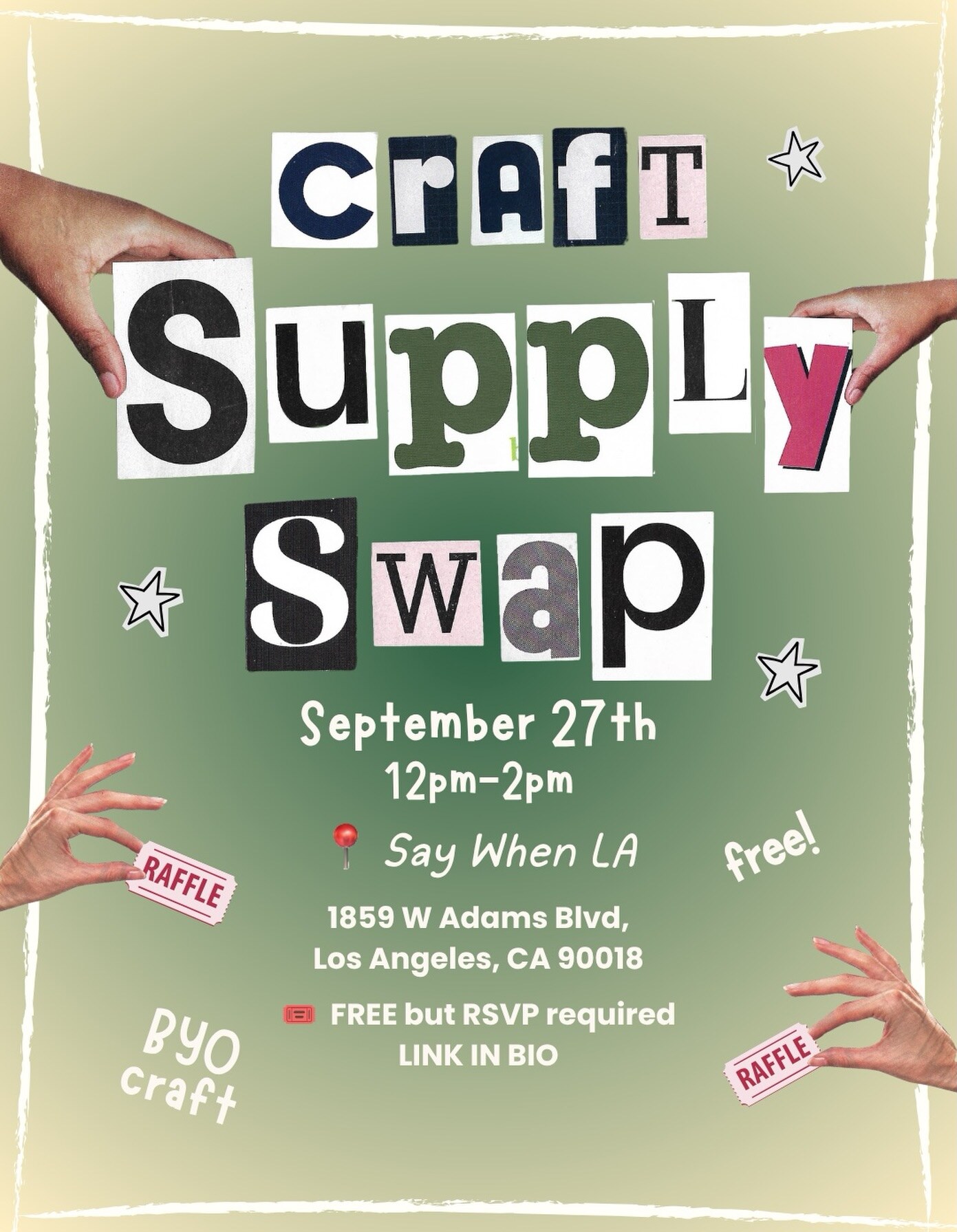 Craft Supply Swap flyer for September 27 at Say When LA