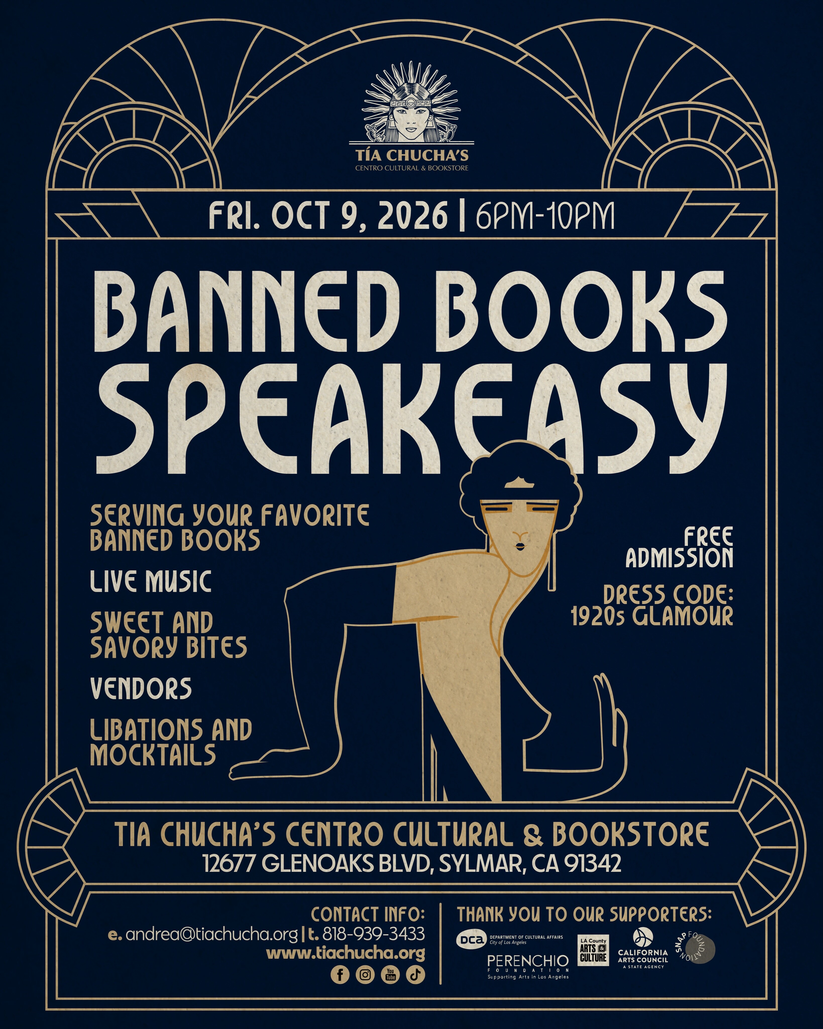 Banned Books Speakeasy flyer at Tía Chucha’s