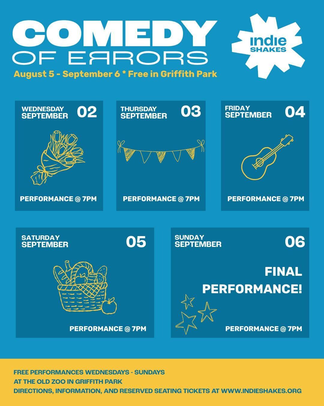 Indie Shakes Comedy of Errors flyer for the Old Zoo final performance on September 6