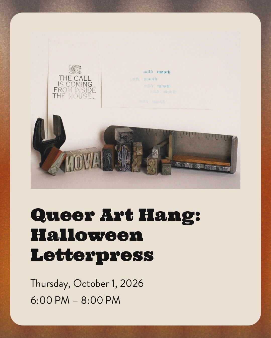 Halloween Letterpress workshop flyer from Nova Community Arts