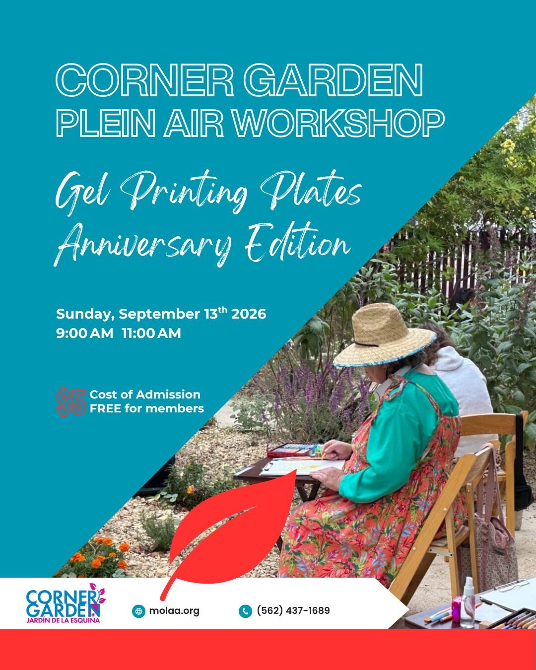 MOLAA Corner Garden plein air workshop flyer for September 13