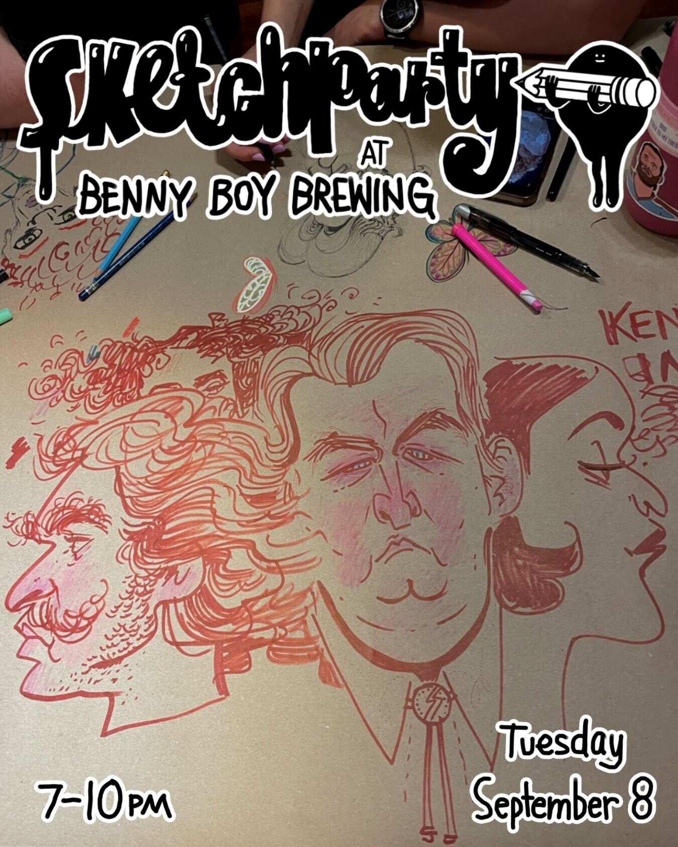 Sketchparty drawing night flyer at Benny Boy Brewing on September 8