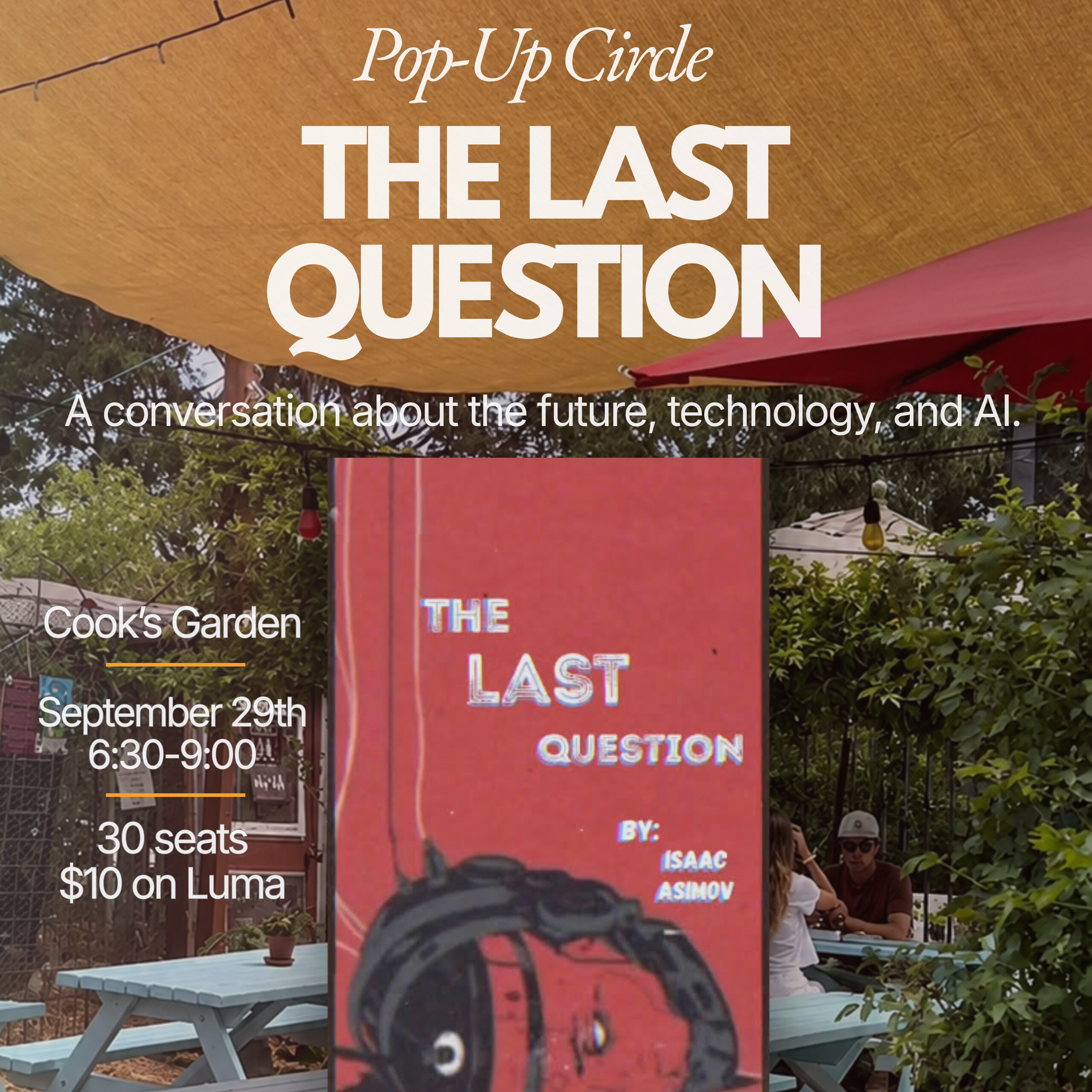 Venice Book Club artwork for its Pop-Up Circle discussion of The Last Question.
