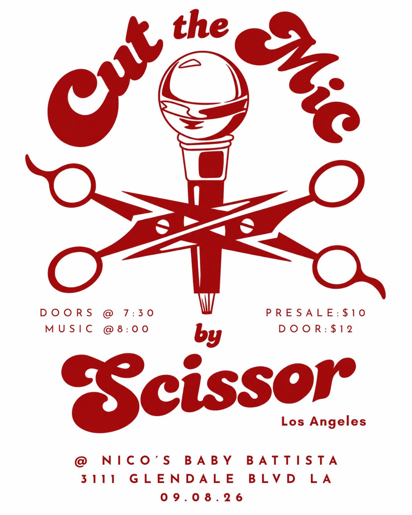 Cut the Mic by Scissor flyer for September 8 at Nico's Baby Battista, doors 7:30 PM and music 8 PM