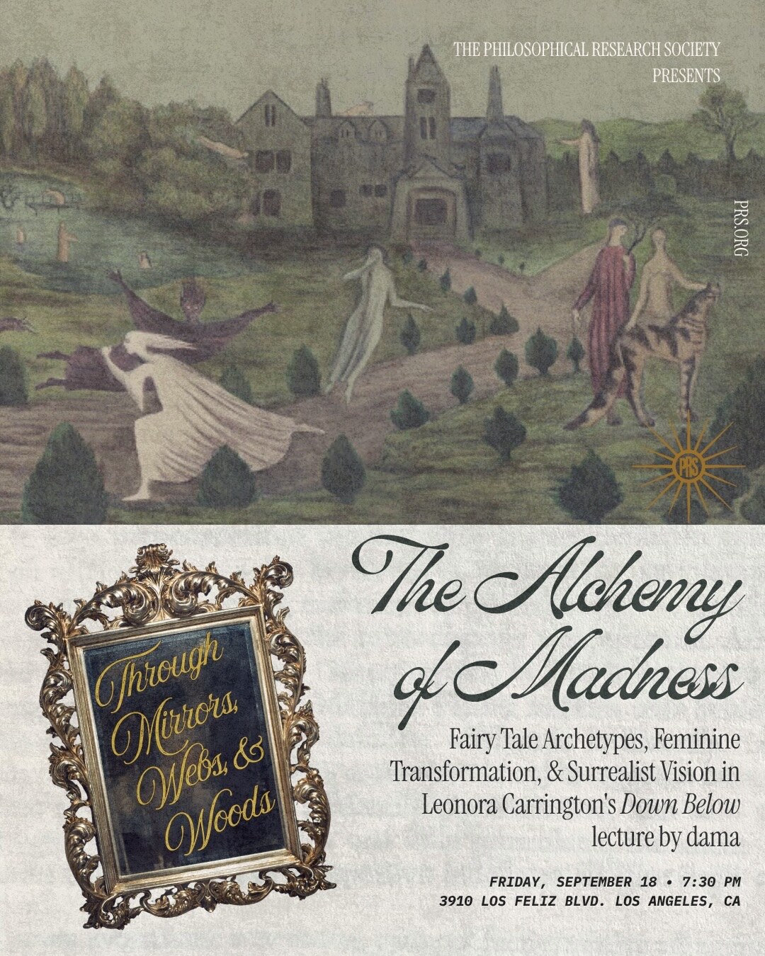 The Alchemy of Madness illustrated lecture flyer for September 18 at PRS