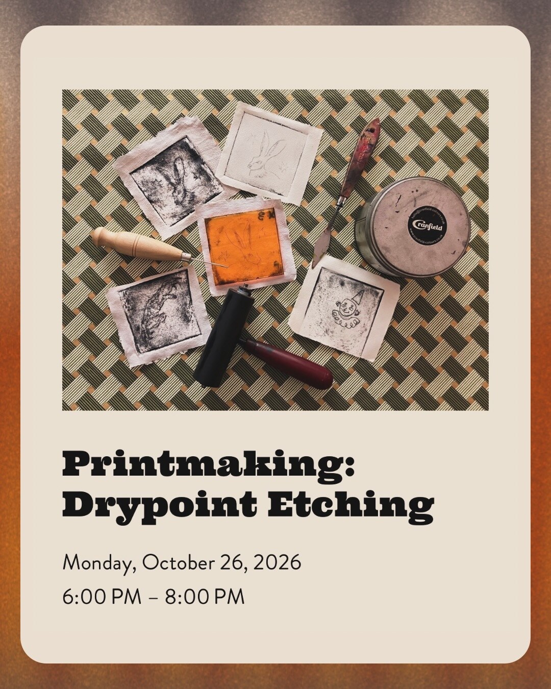Printmaking: Drypoint Etching workshop flyer from Nova Community Arts