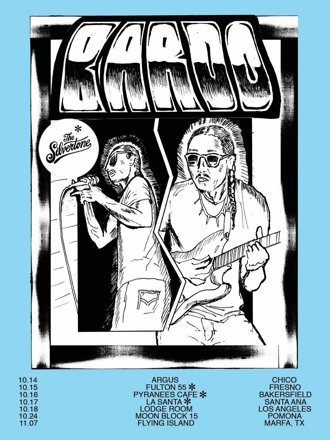 Bardo fall tour graphic listing the October 24 show with Levitation Room at The Haven Pomona.