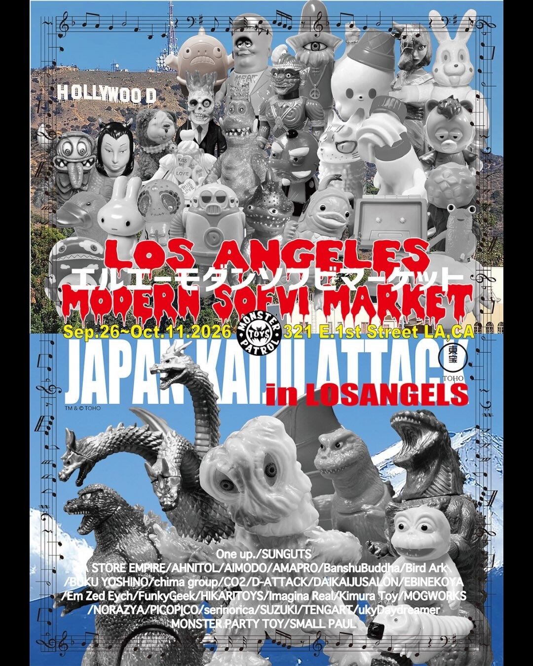 Japan Kaiju Attack and Los Angeles Modern Sofvi Market flyer for September 26 through October 11 at Monster Patrol Toys