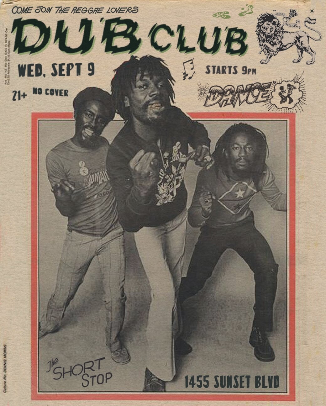 Vintage-style Dub Club flyer for The Short Stop