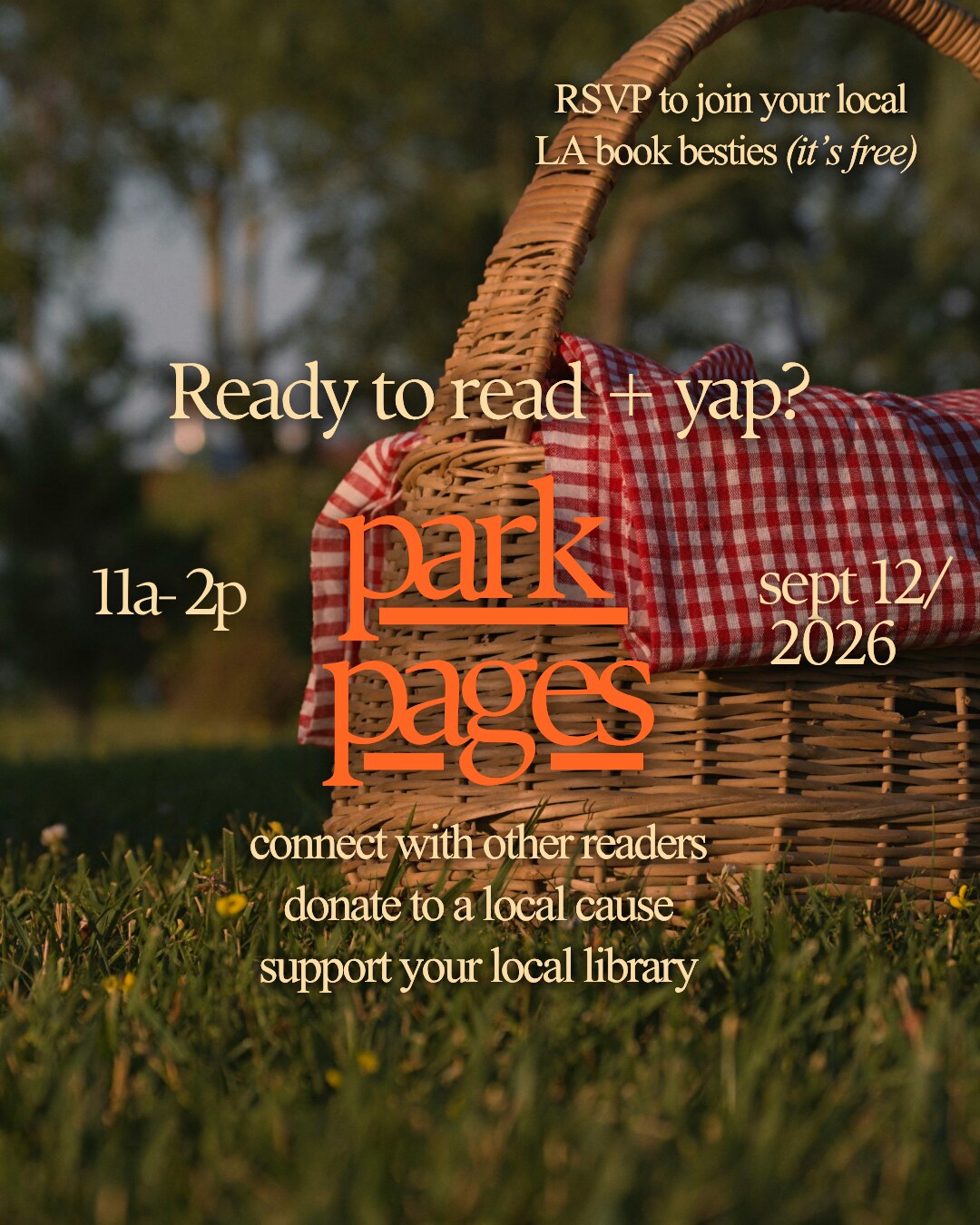 September Park Pages picnic reading flyer for September 12 at Carlson Park