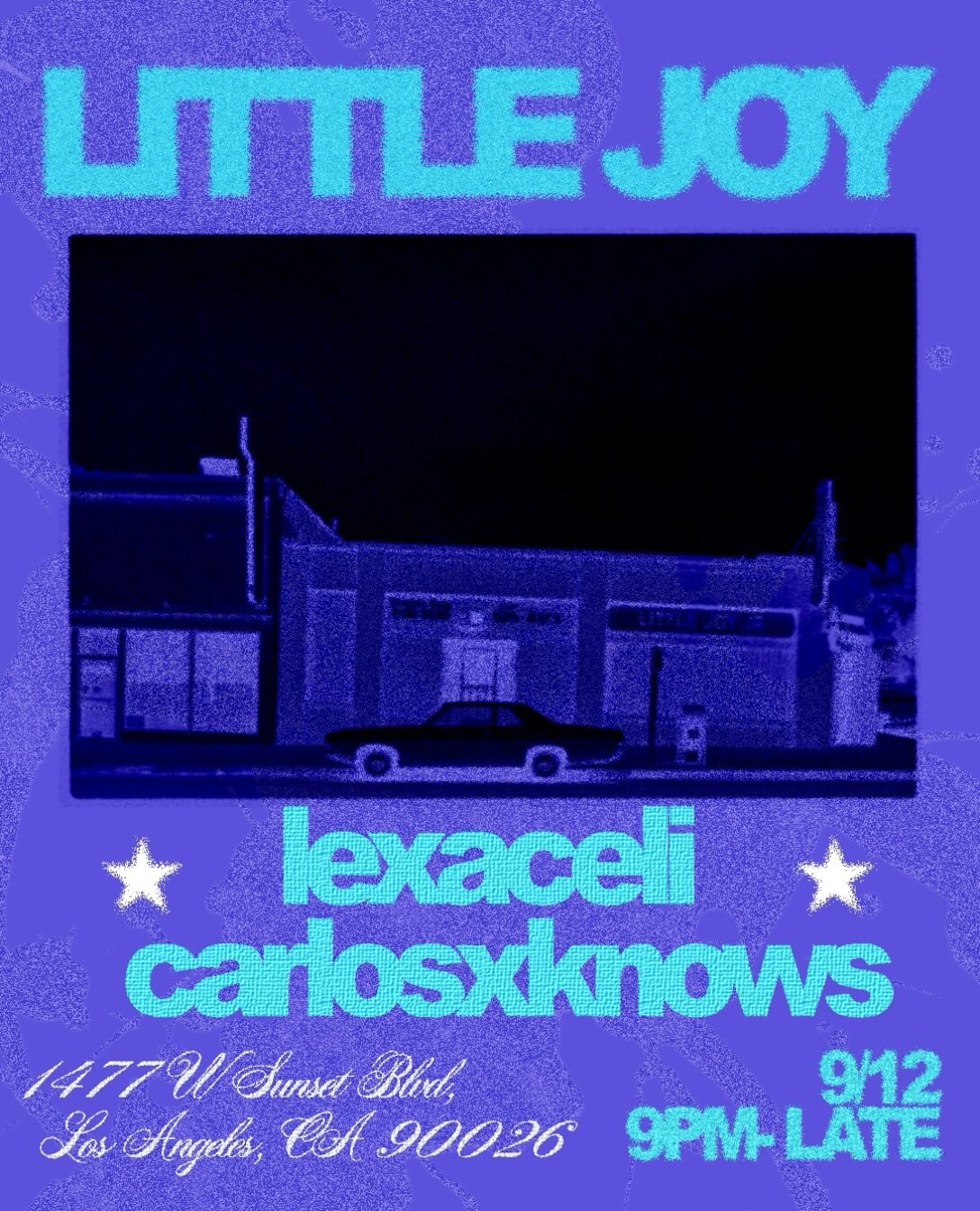 Carlos Knows and Lexa Celi DJ night flyer at Little Joy