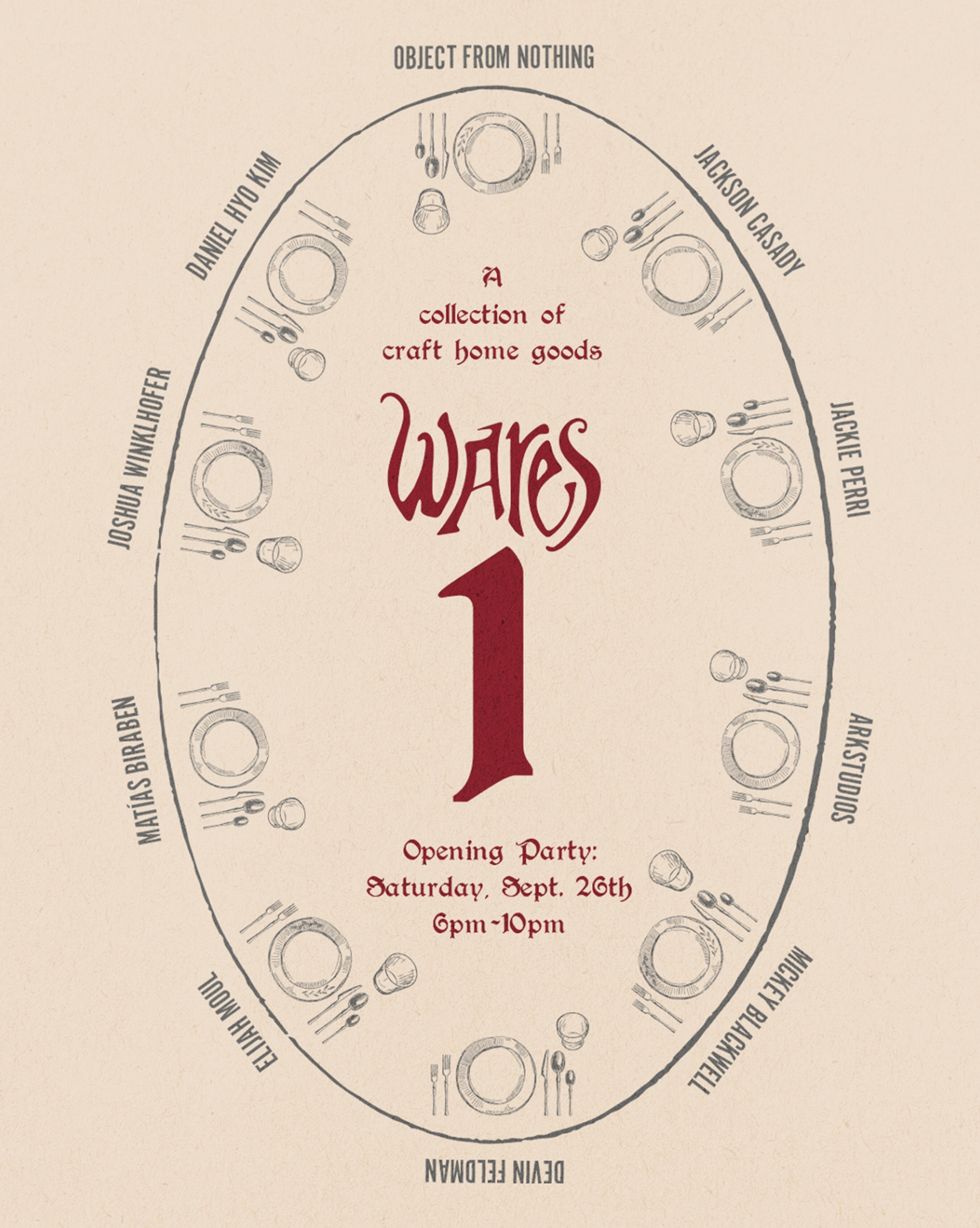 WARES 1 craft home goods opening party flyer for September 26