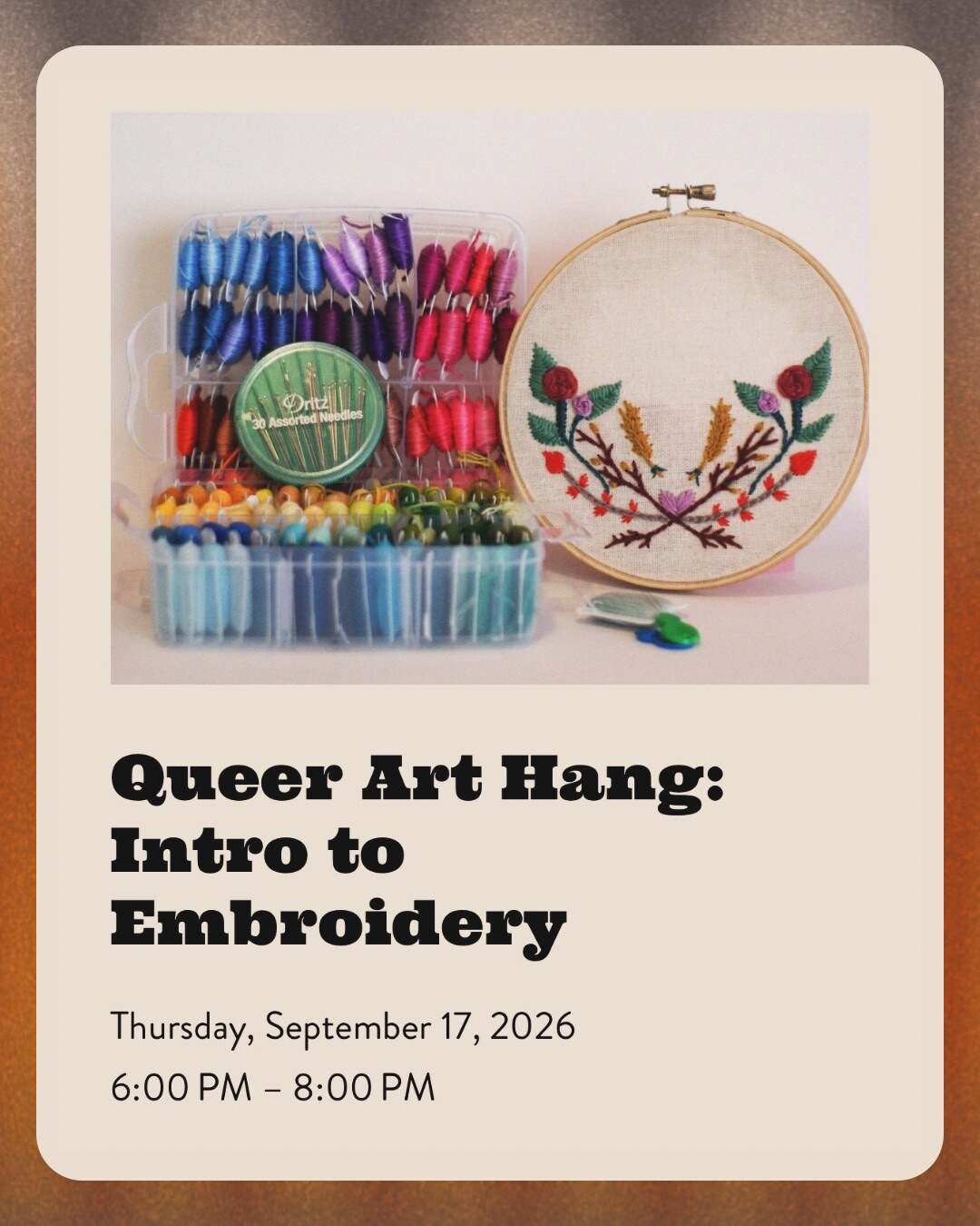 Intro to Embroidery workshop flyer from Nova Community Arts