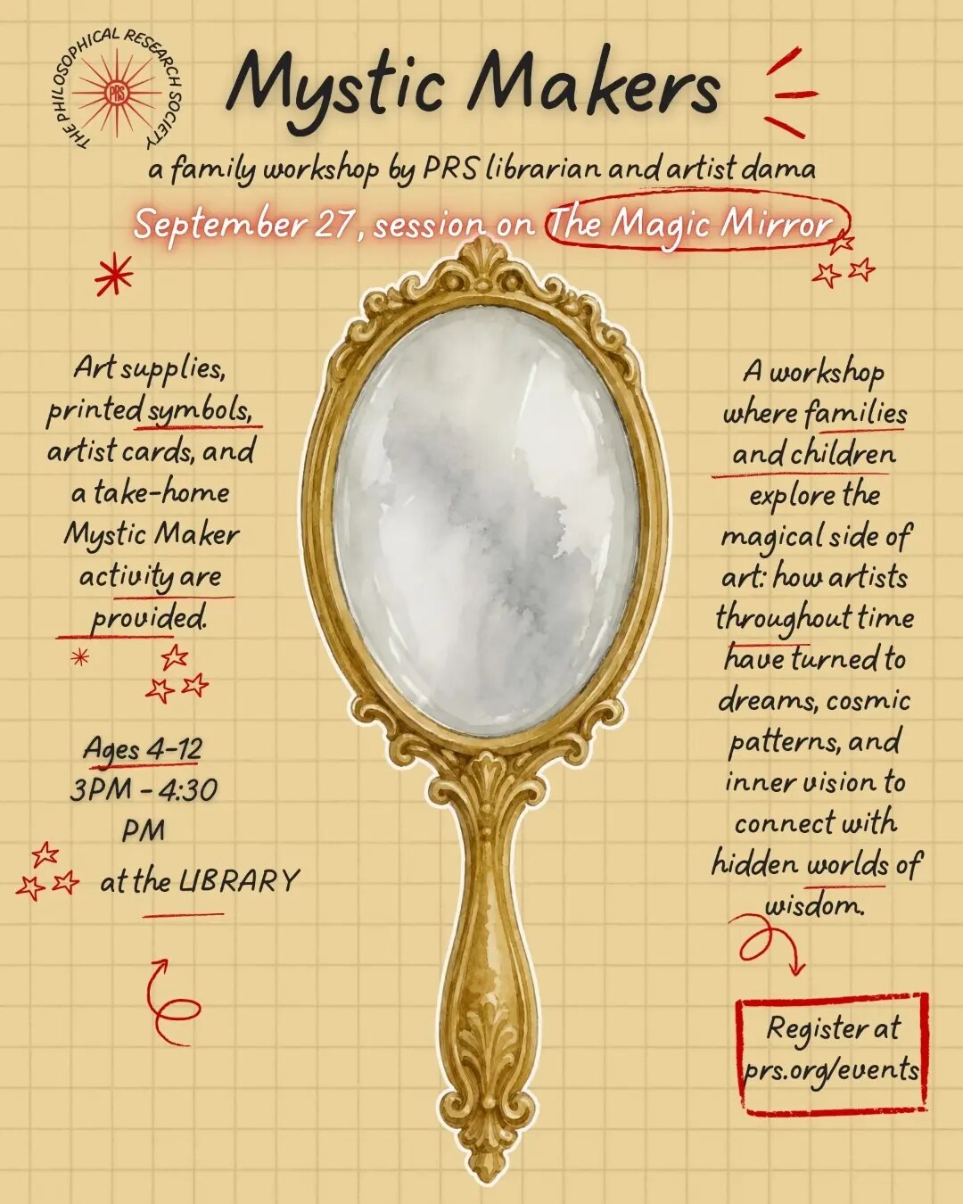 Mystic Makers family art workshop Magic Mirror flyer