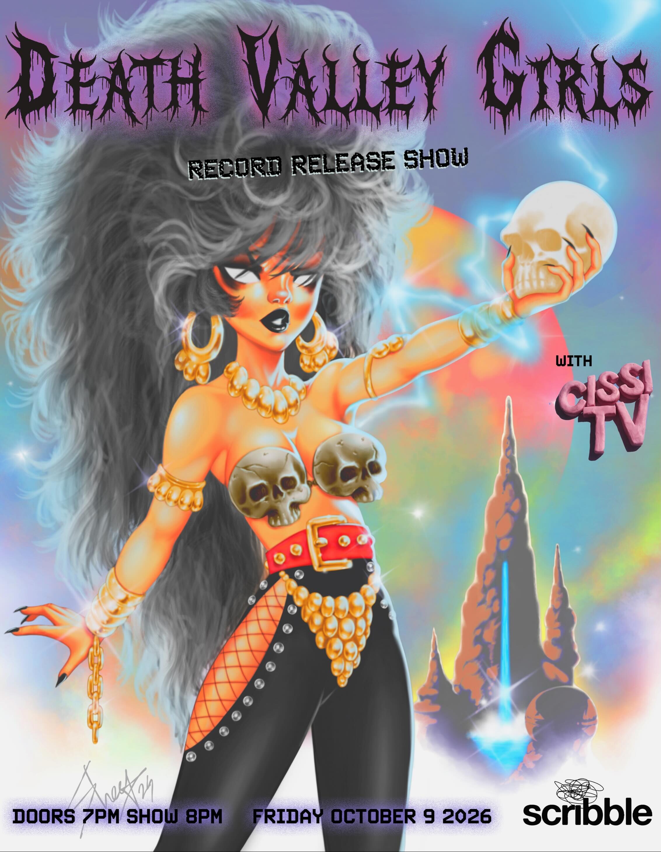 Death Valley Girls Welcome to Earth record release show flyer for October 9 at Scribble