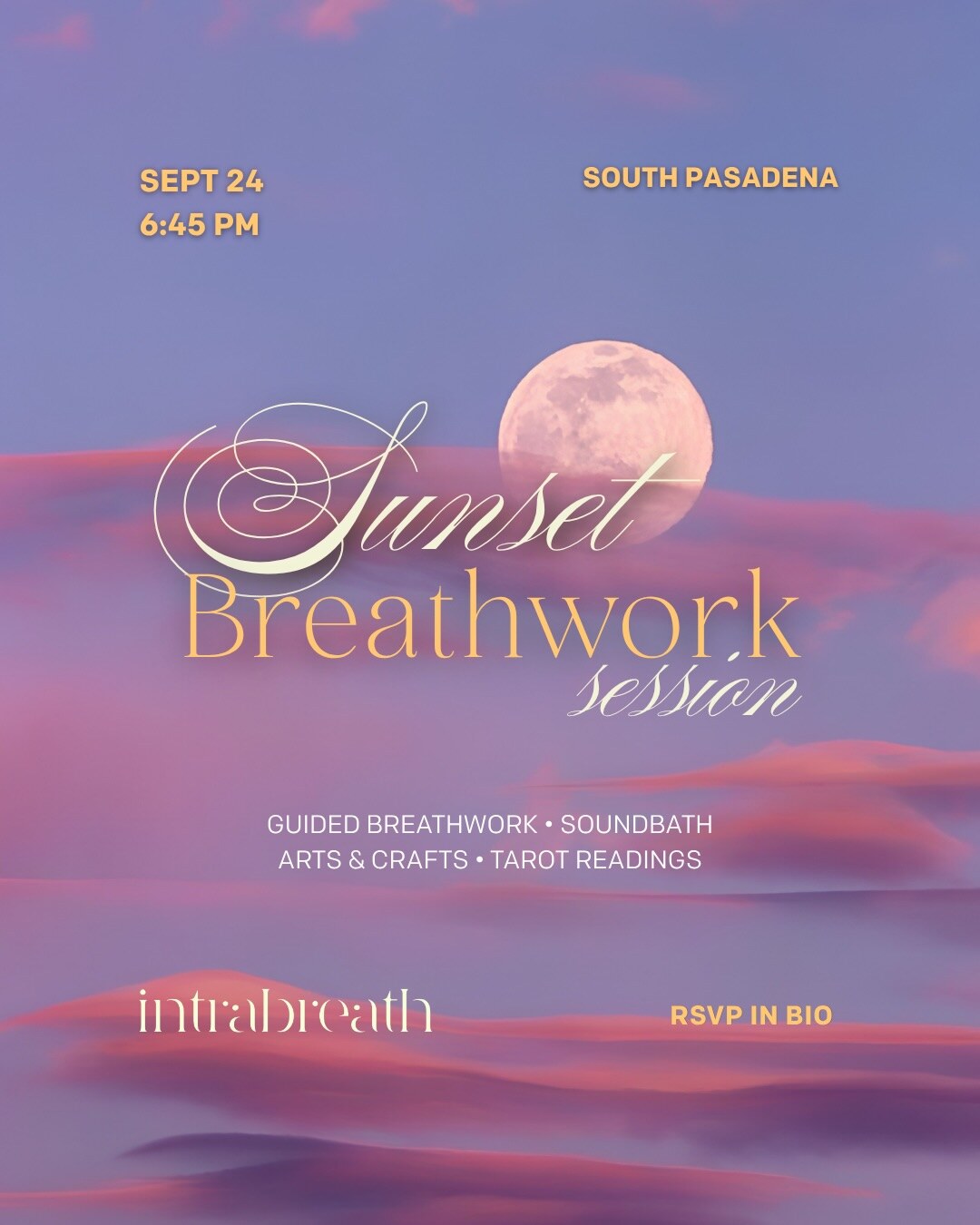 Intrabreath flyer for upcoming breathwork sessions including Zuma Beach