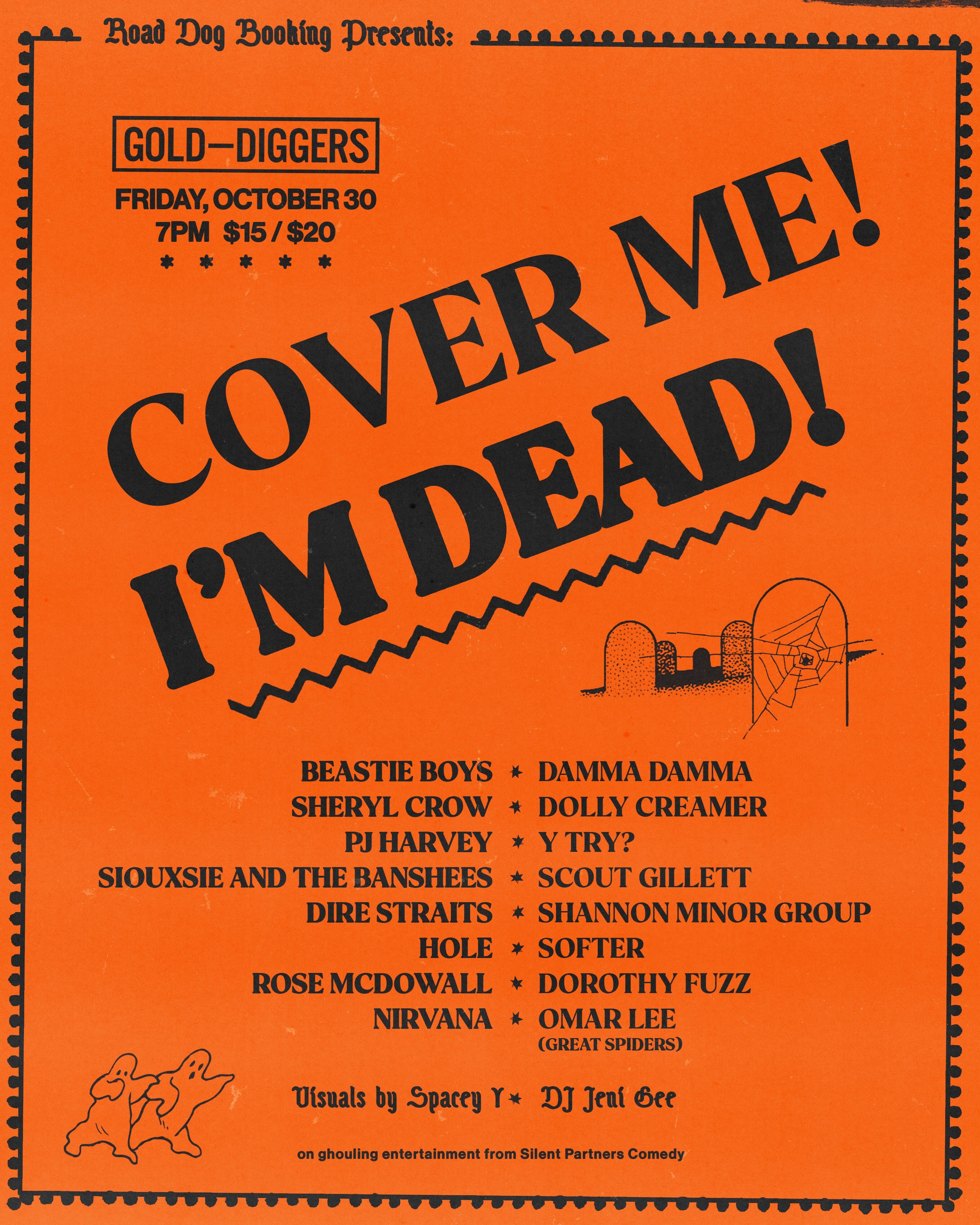 Cover Me! I’m Dead! Halloween cover-band show flyer