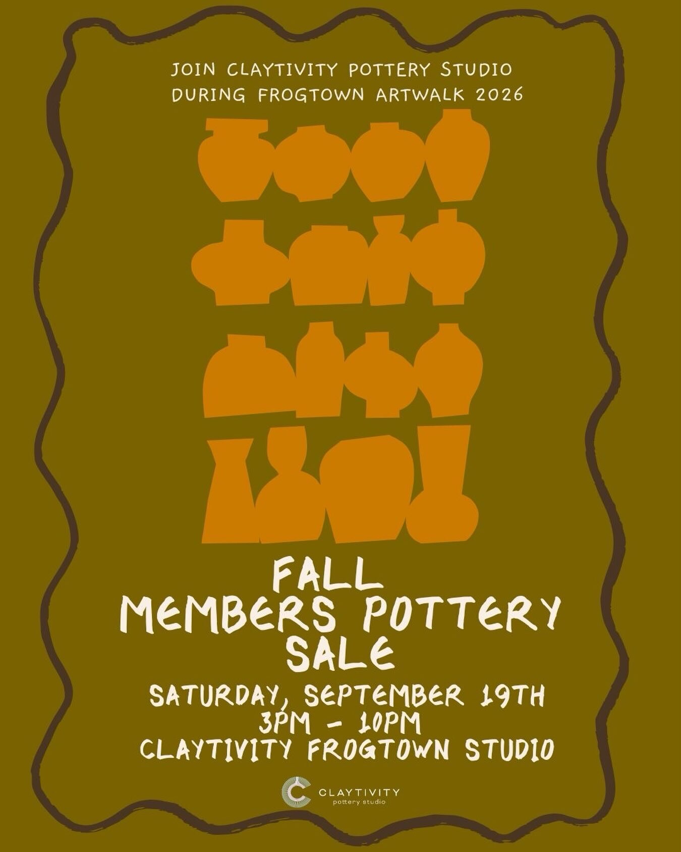 Claytivity Fall Members Pottery Sale flyer for Frogtown ArtWalk
