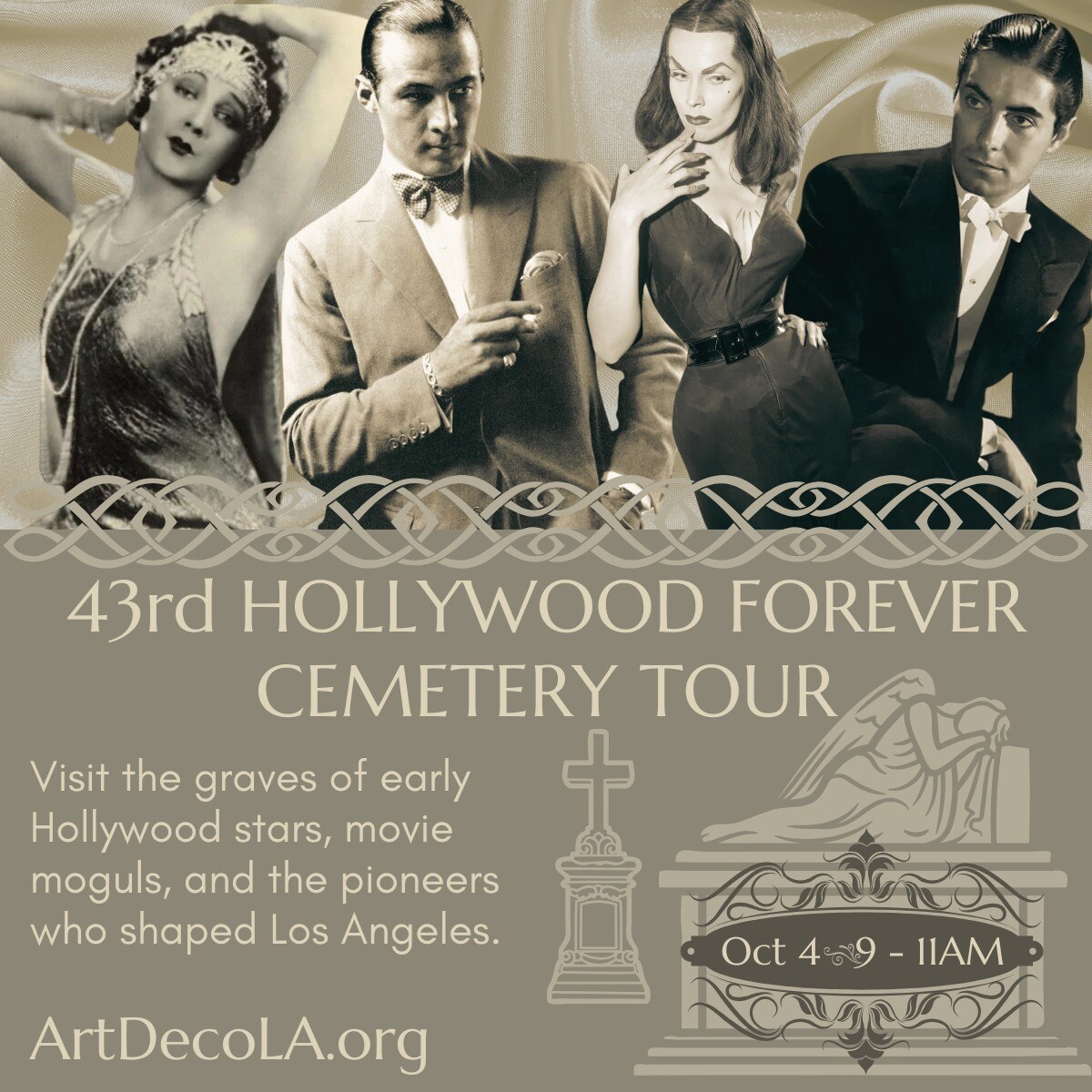 Hollywood Forever Cemetery Living History Tour flyer for October 4, 2026