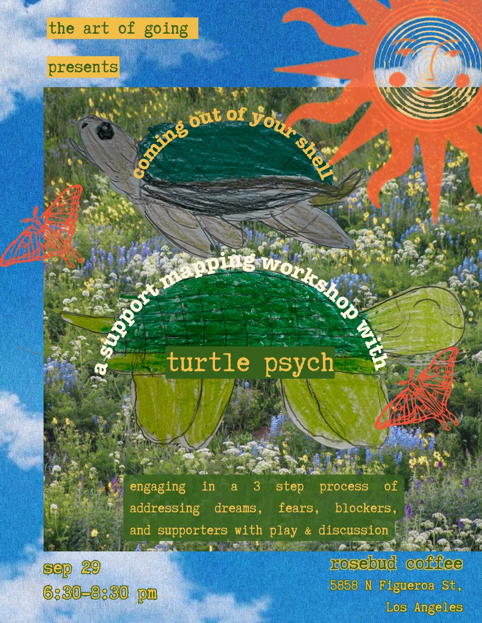 Support Mapping Workshop with Turtle Psych flyer for September 29 at Rosebud Coffee.