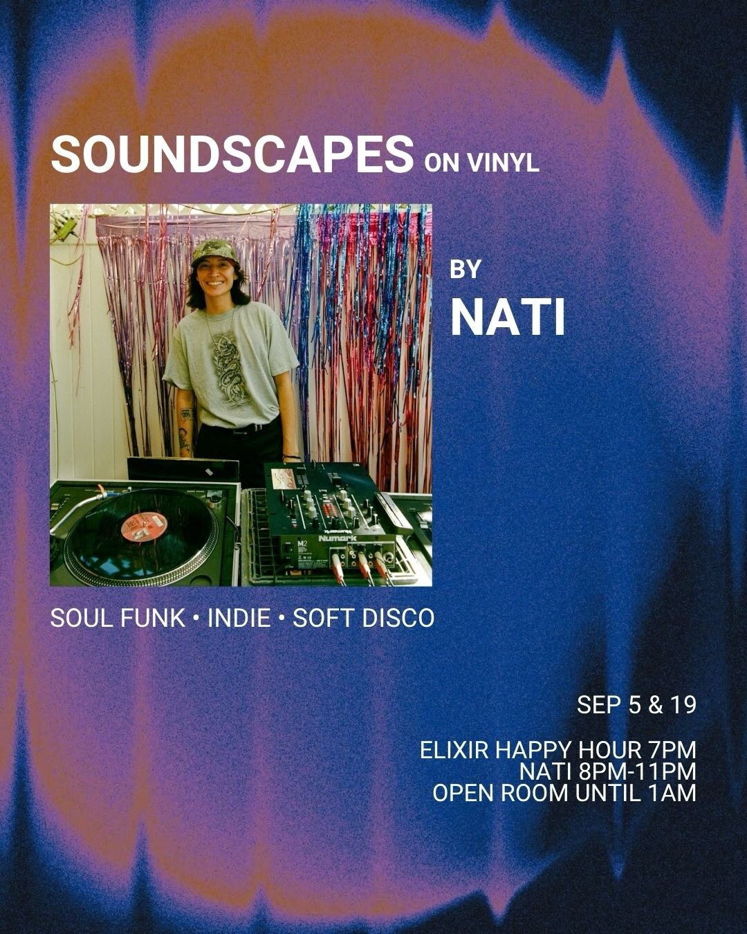 Blue Jai Tea Loft flyer for Soundscapes on Vinyl by Nati.