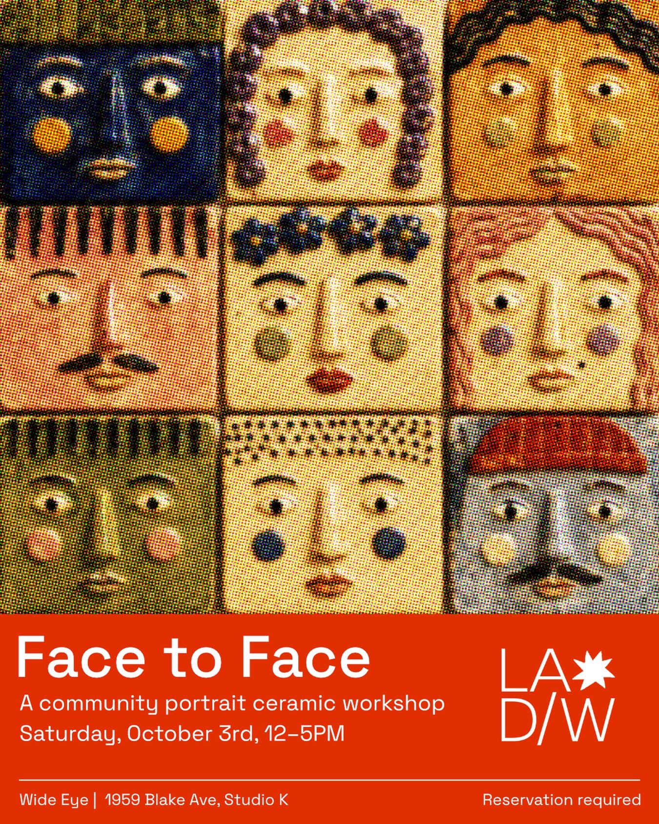 Face to Face community portrait ceramic workshop flyer