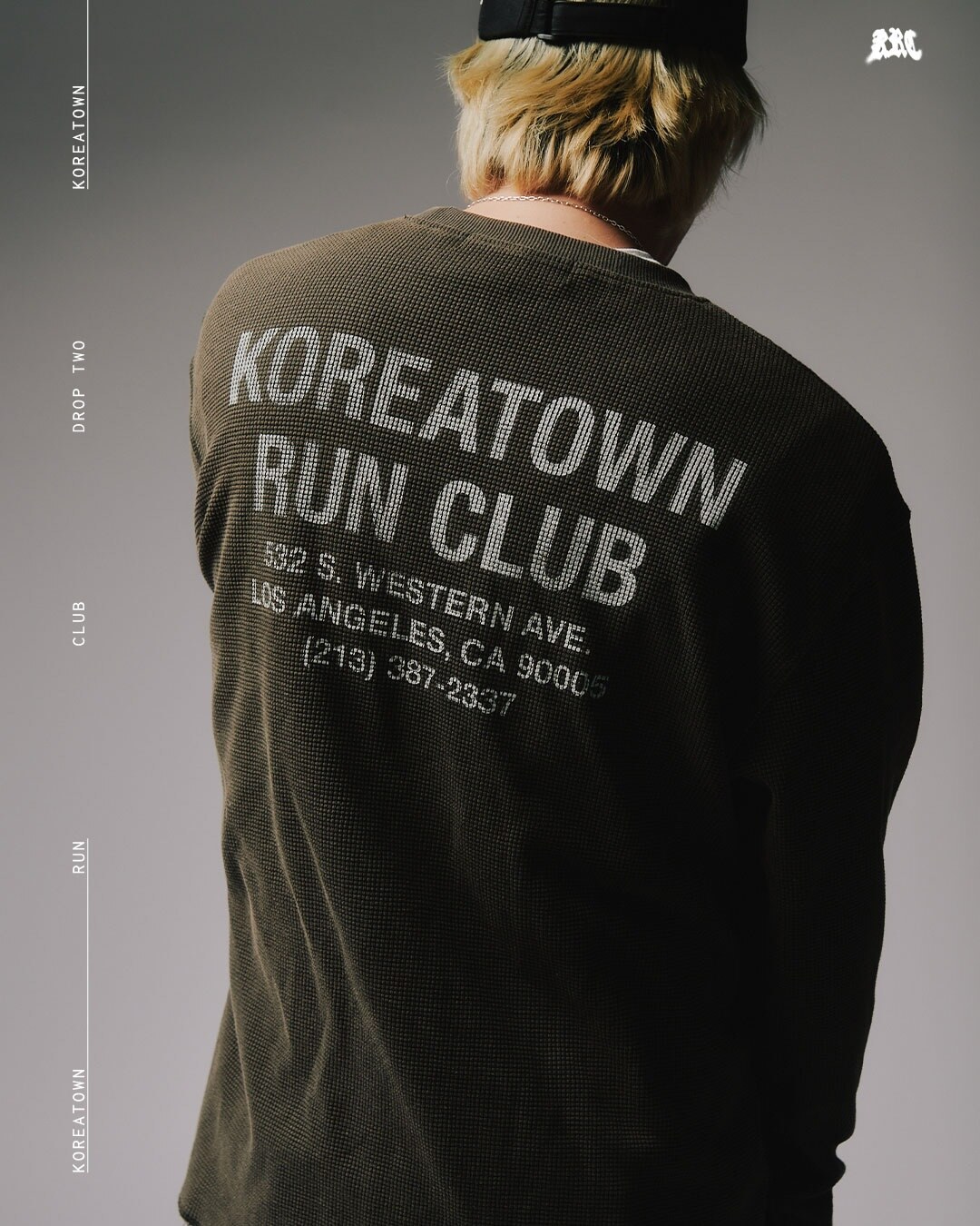 Koreatown Run Club shirt showing the club name and Los Angeles address
