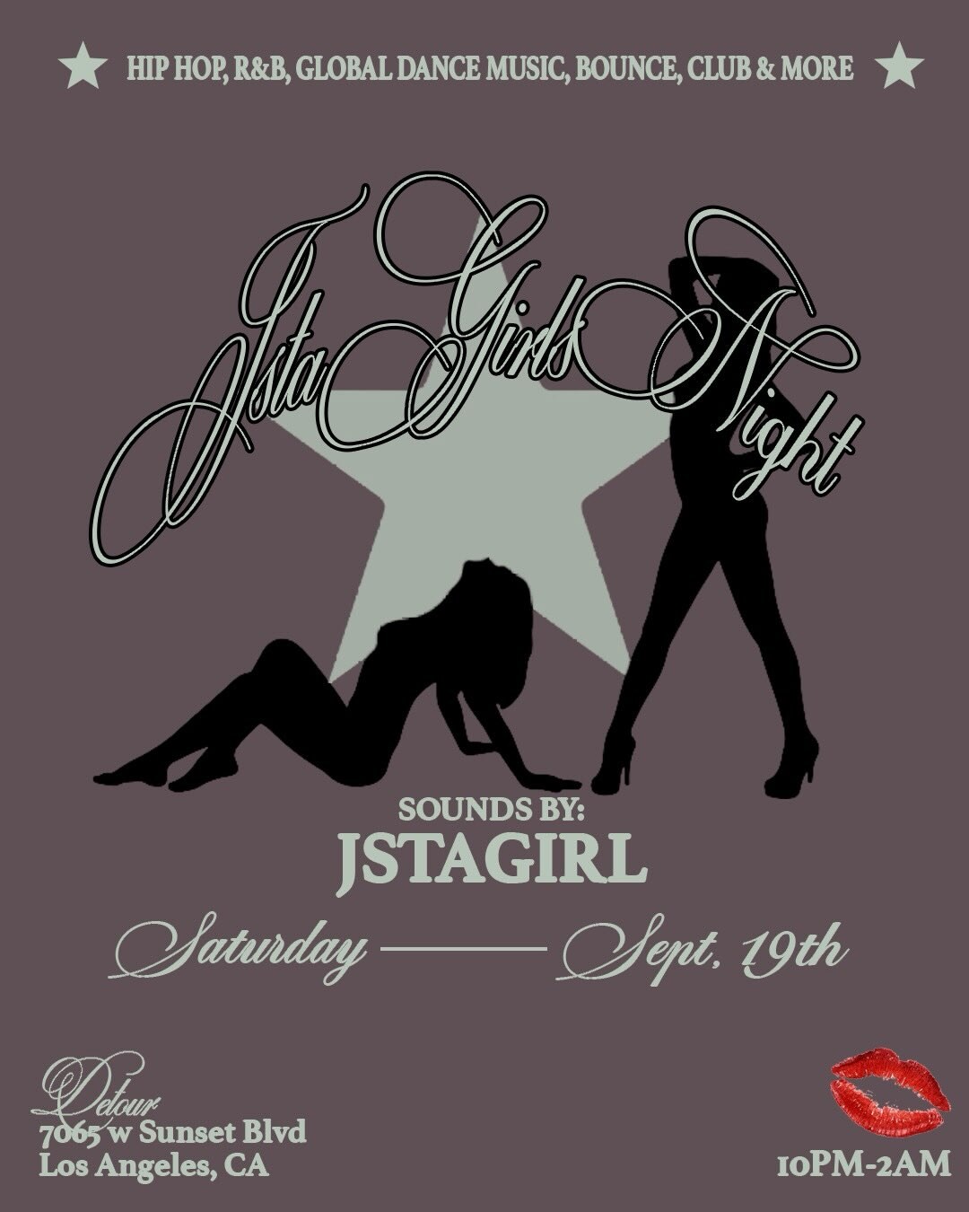 JSTAGIRLSNIGHT flyer for September 19 at Detour with sounds by JSTAGIRL